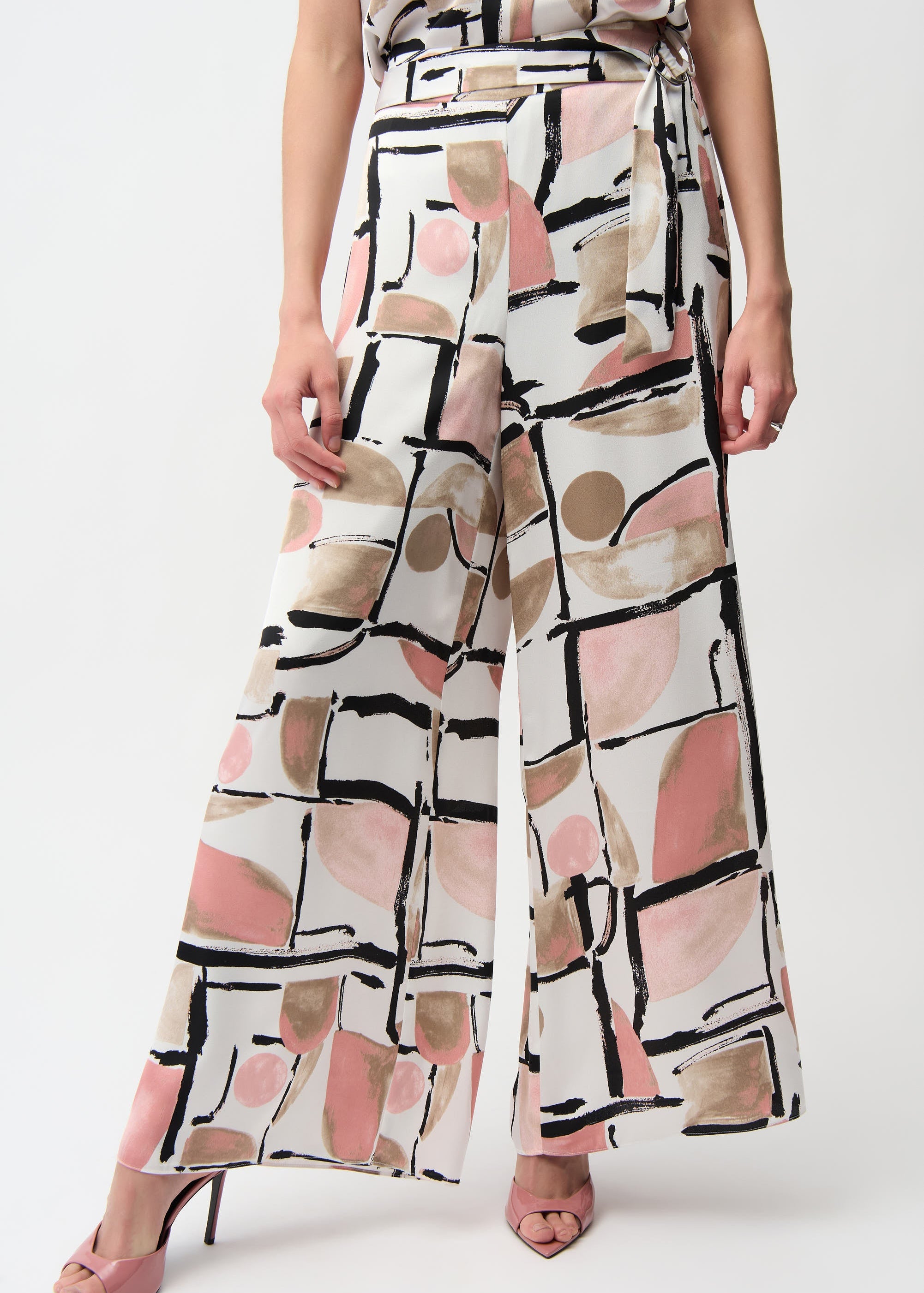 Abstract Print Wide Leg Pull-On Pants