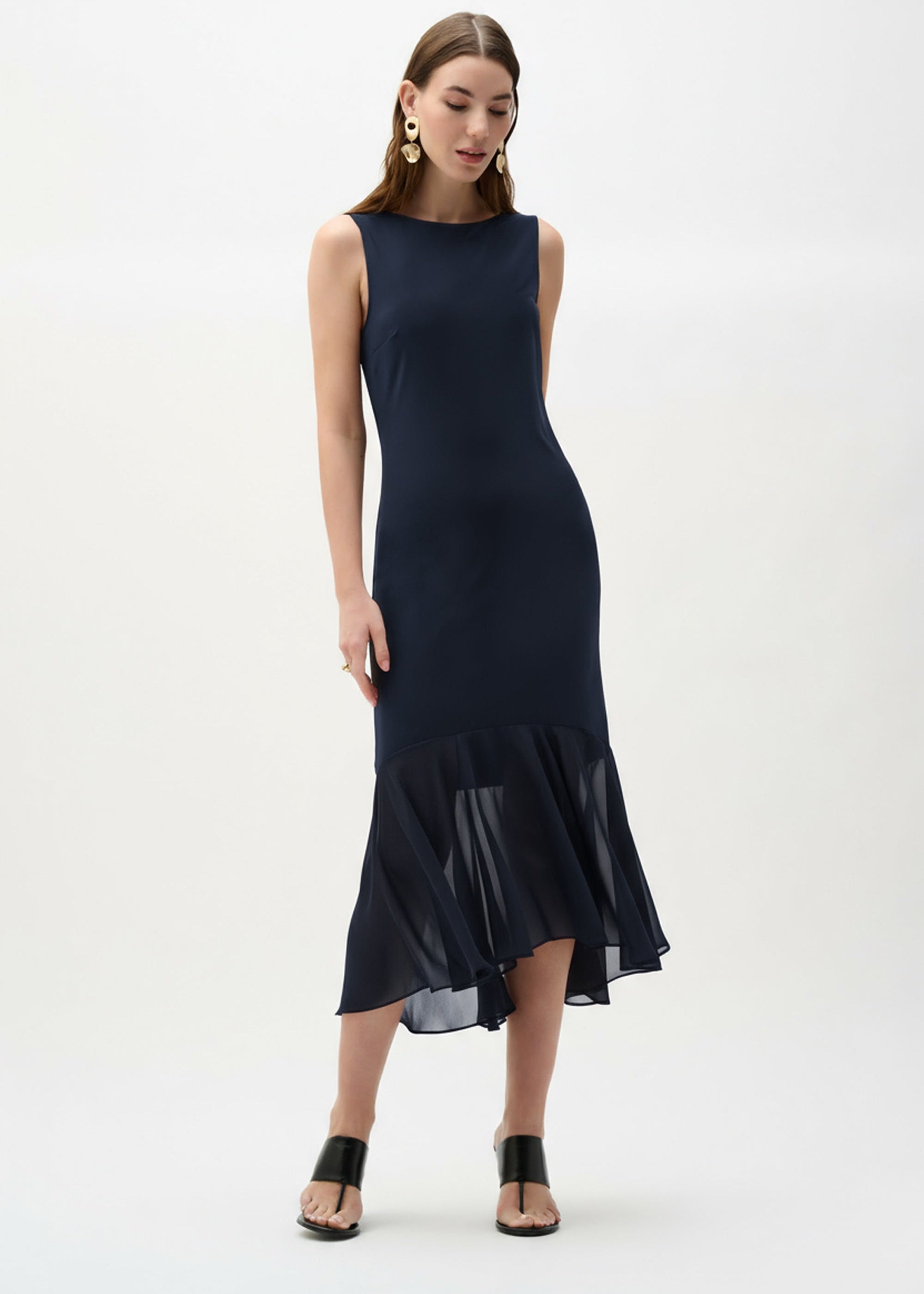 Silky Knit And Chiffon Flounce Dress