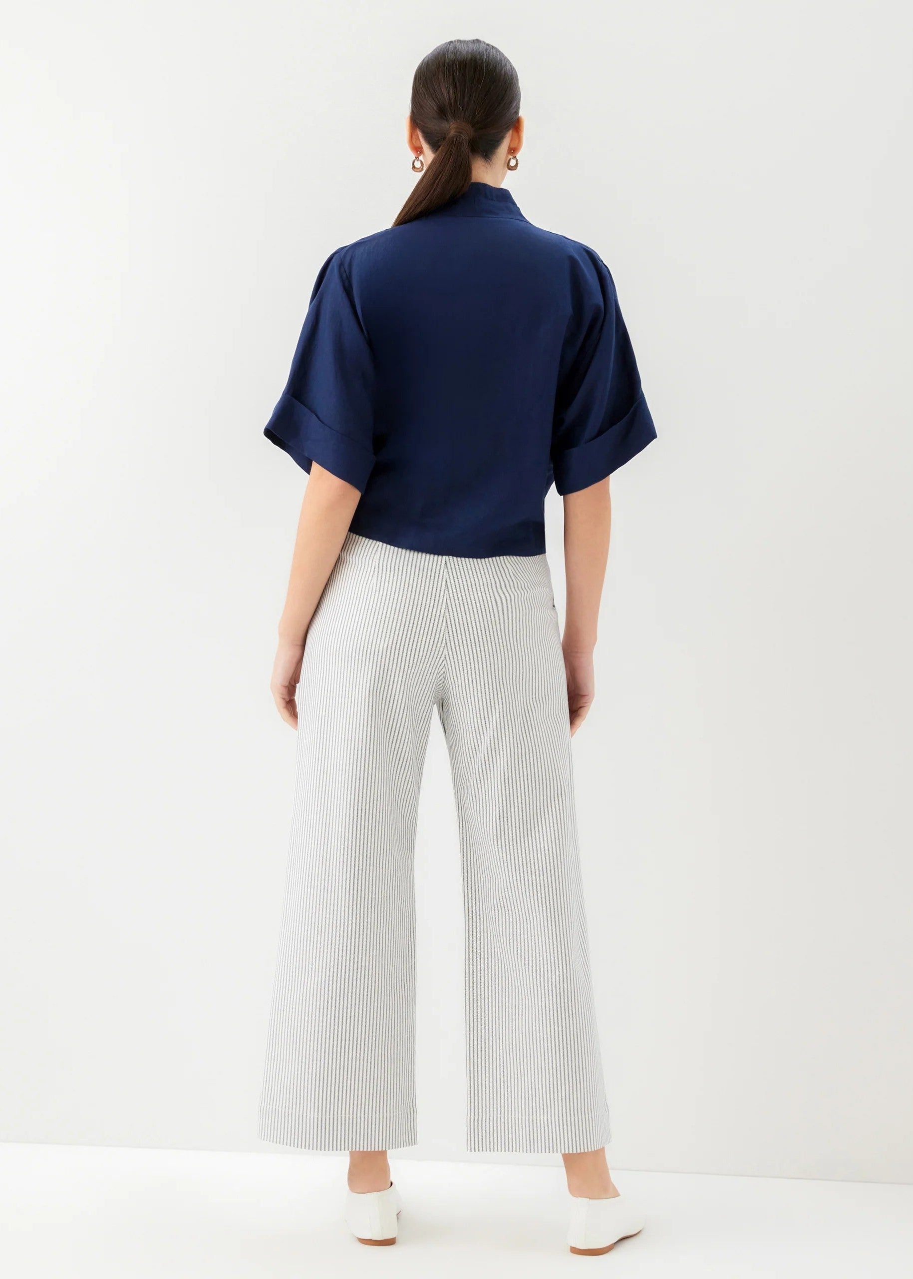 Janice Tie Front Top - Navy