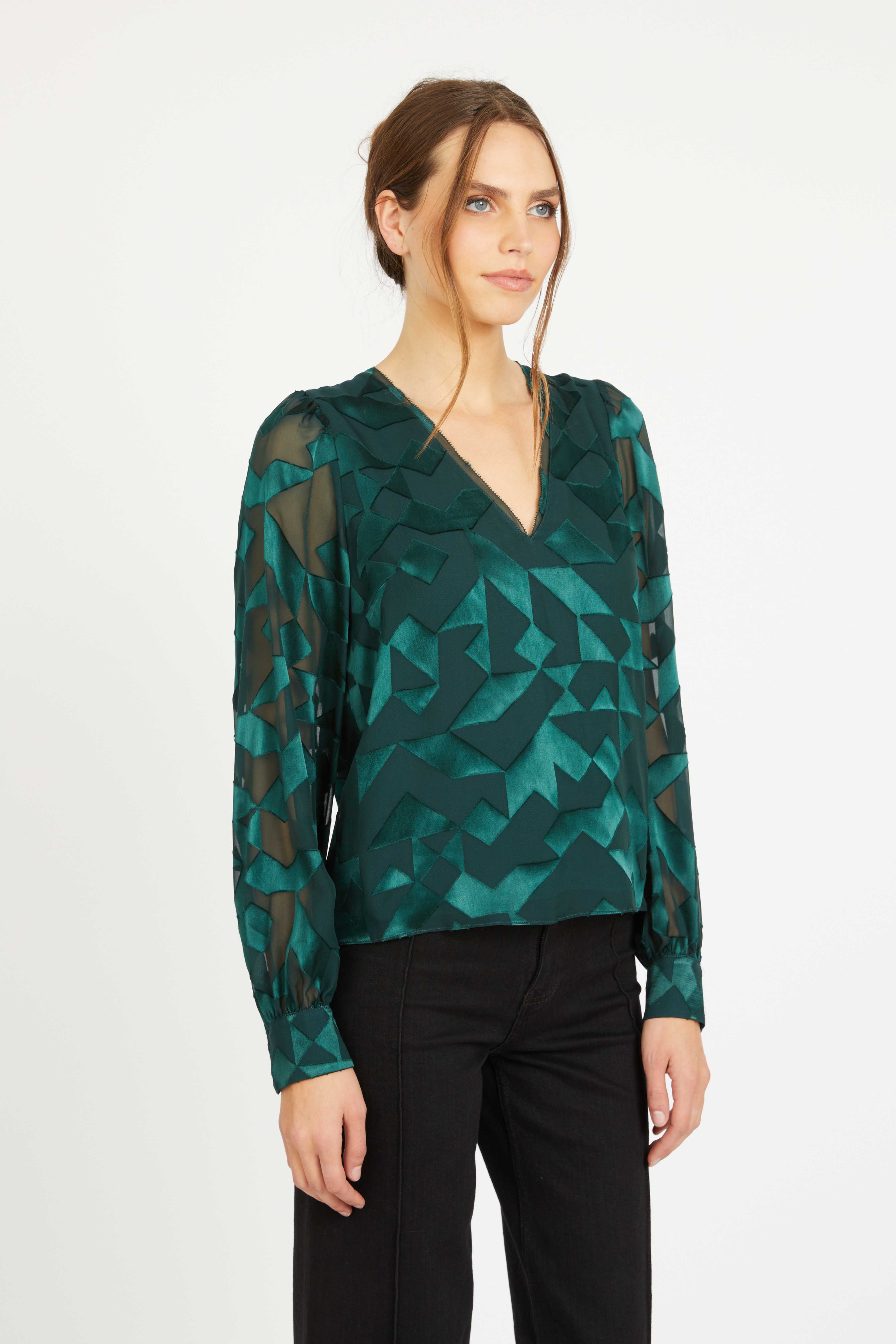 Ruby Top Silk Geo Burnout