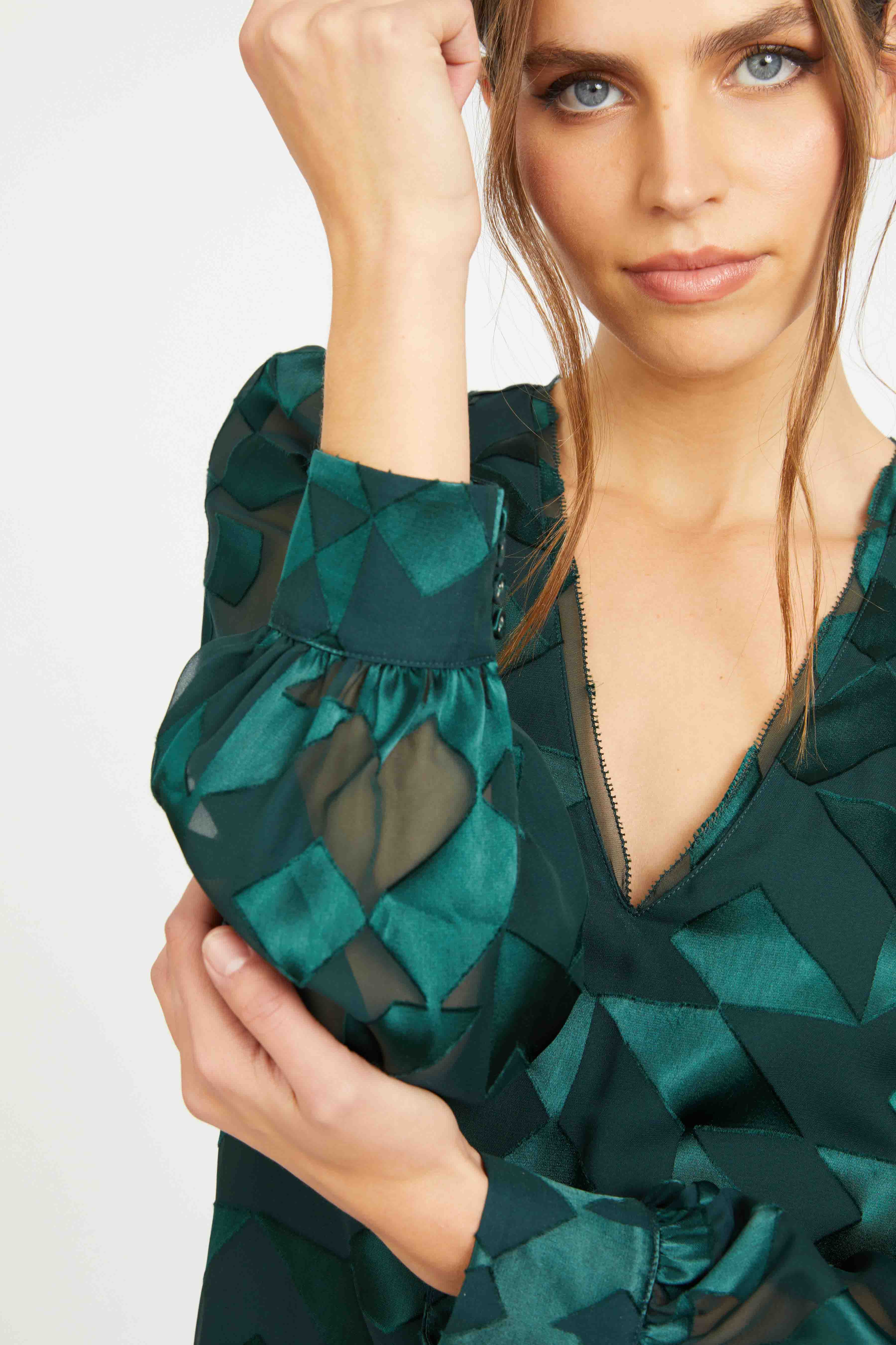 Ruby Top Silk Geo Burnout