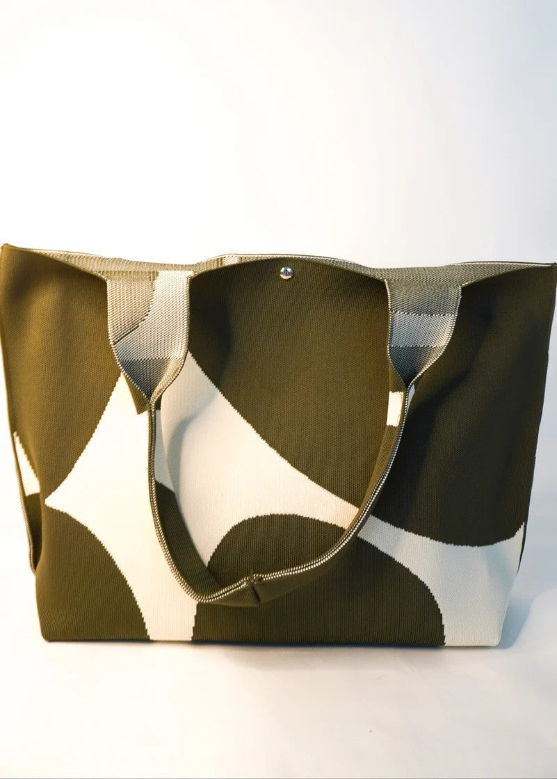 Tote bag with abstract pattern on a white background