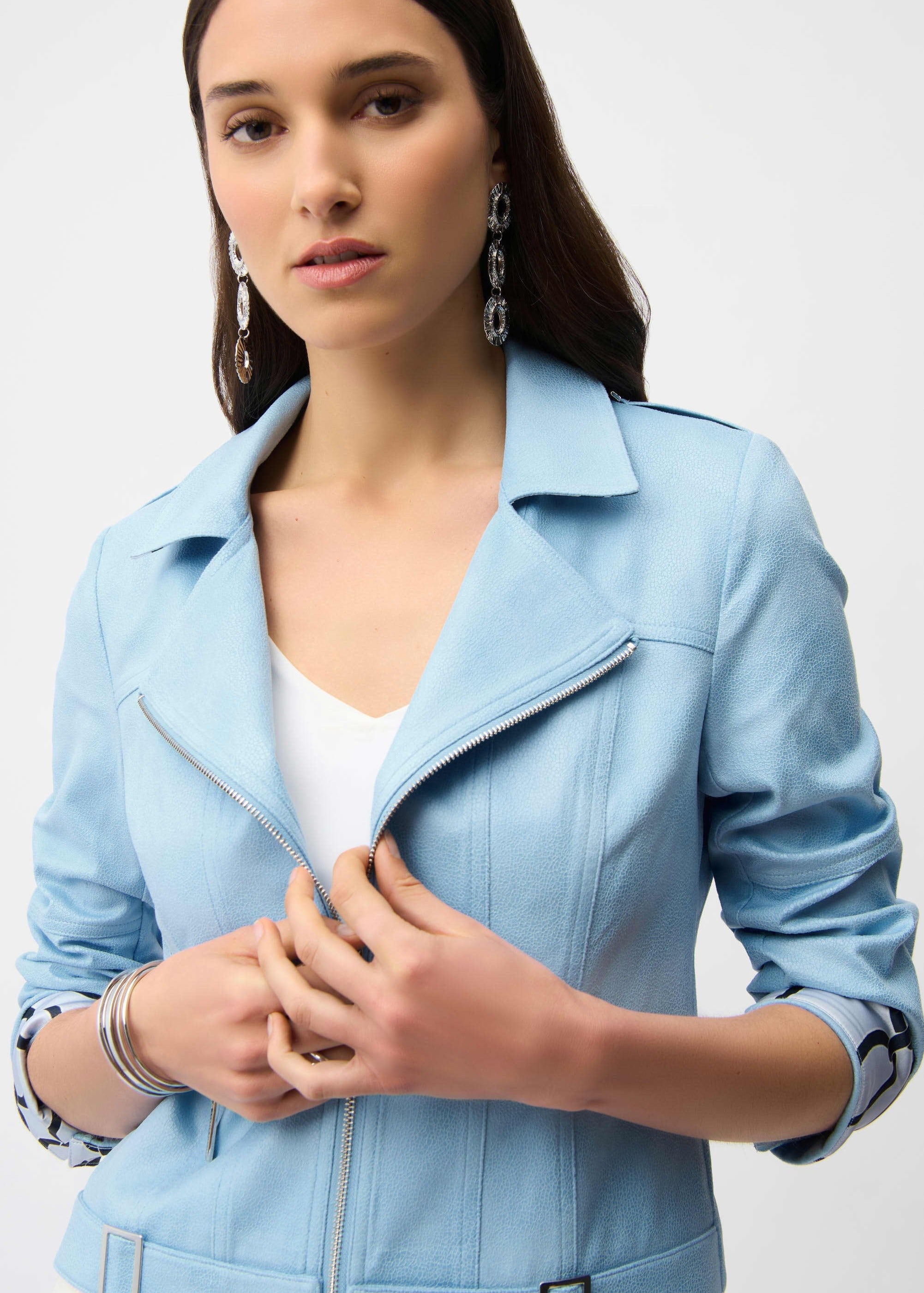 Foiled Faux Suede Fitted Jacket