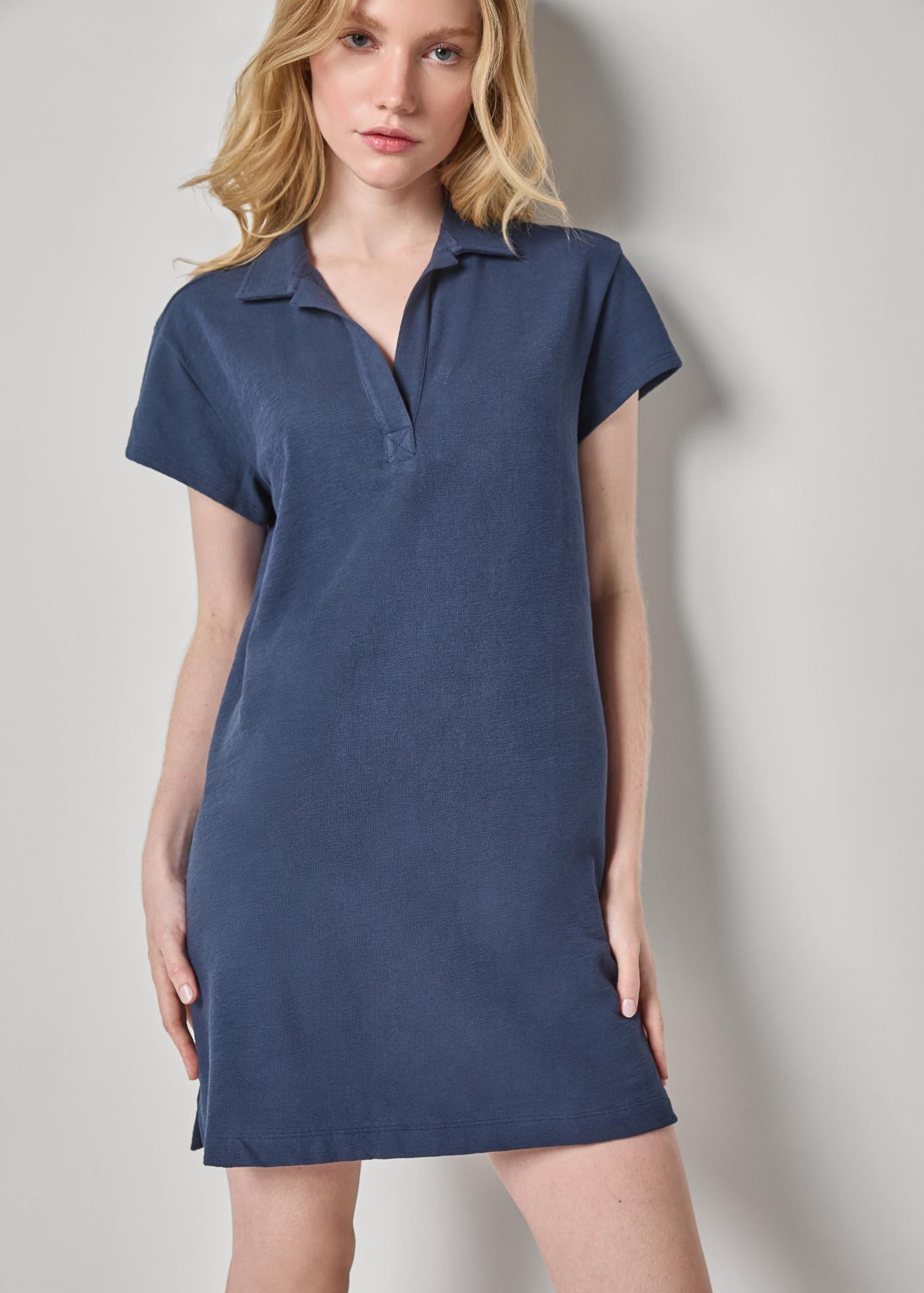 Textured Terry Tunic Dress - Navy