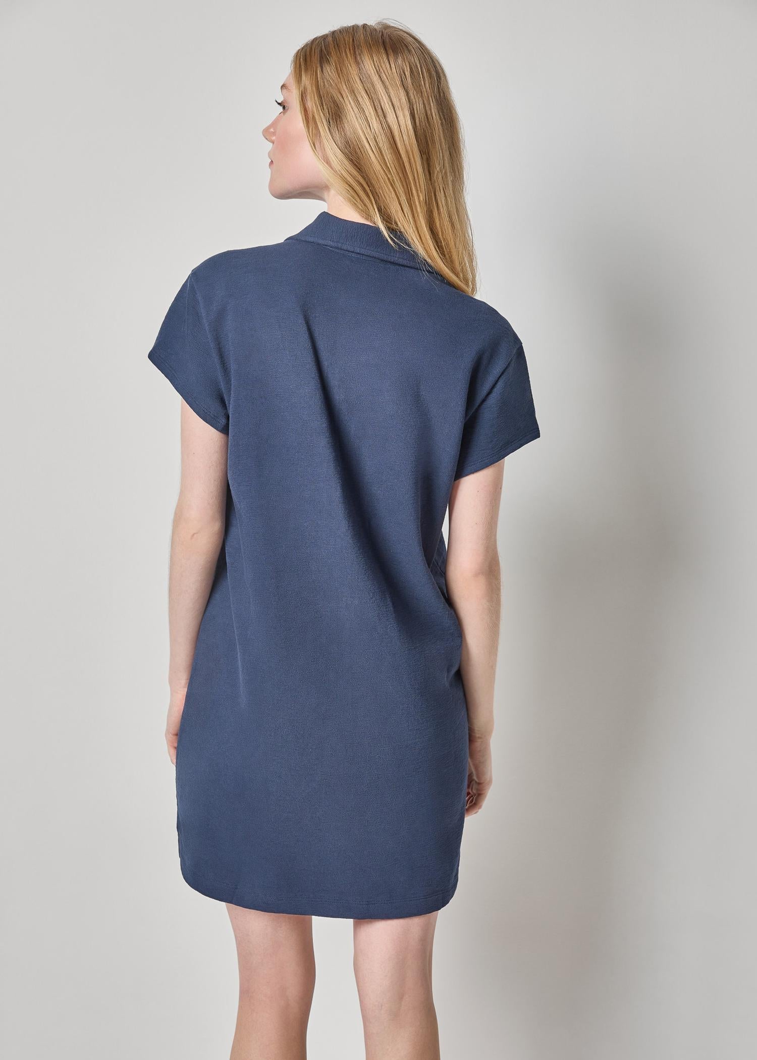 Textured Terry Tunic Dress - Navy