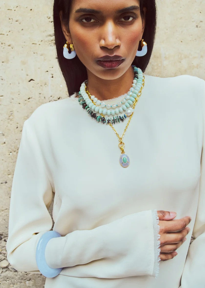 Organic Hoops in Marbled Blue Lace