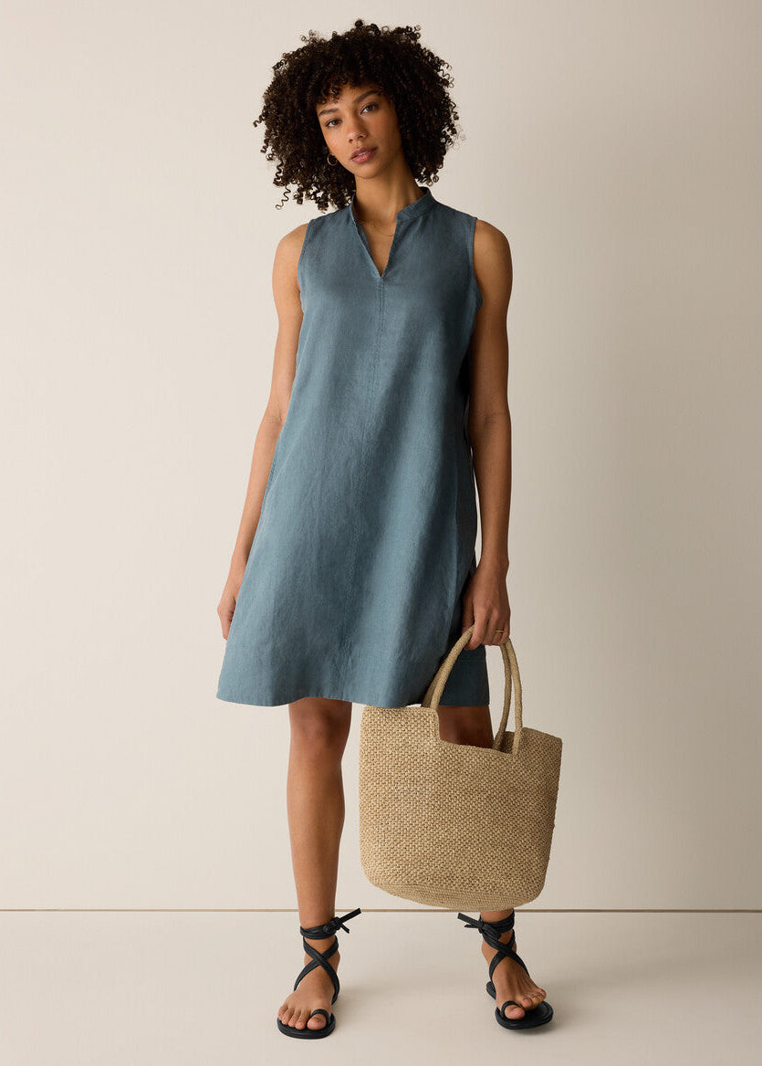 Organic Linen Split Neck Dress