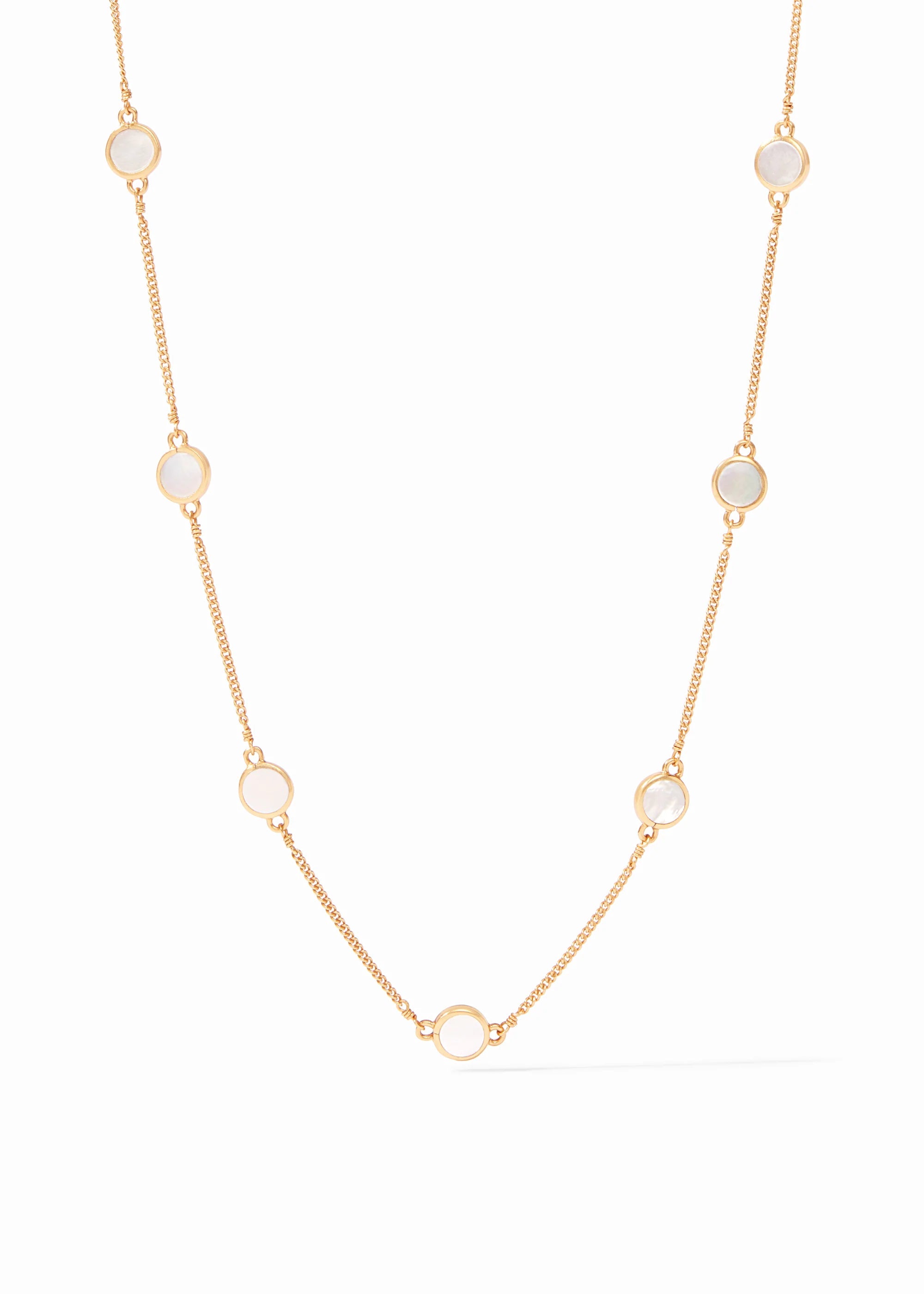 gold with mother or pearl necklace on white background