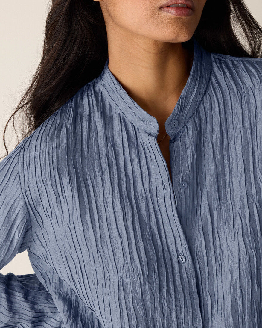 Textured Silk Jacquard Band Collar Shirt