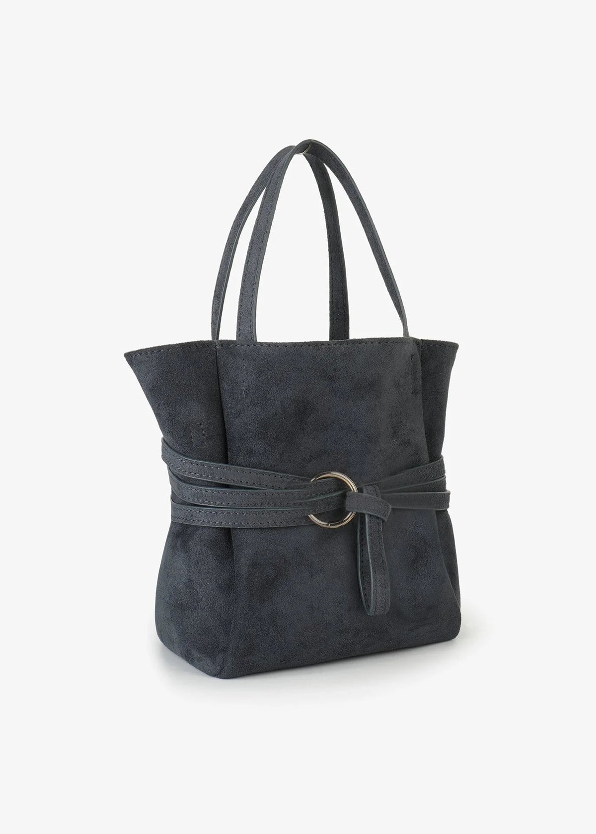 Black tote bag with a strap on a white background