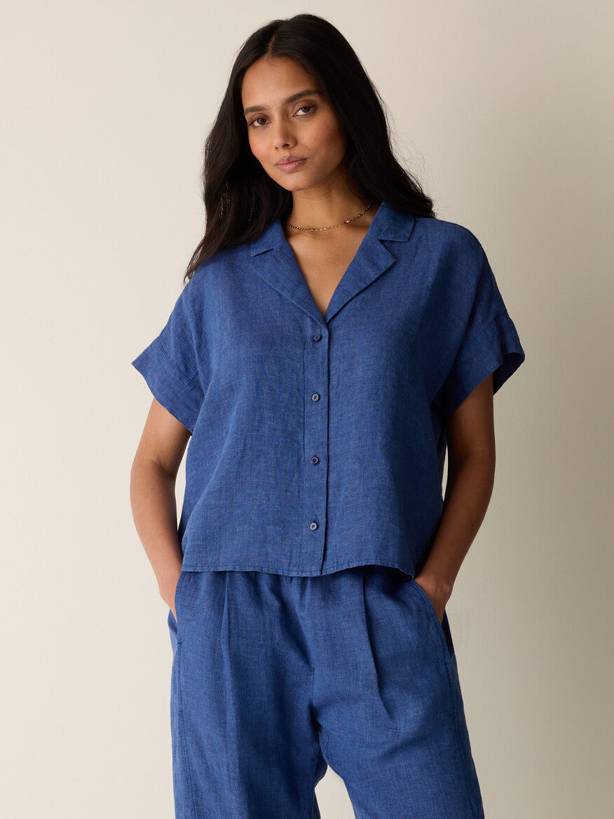 Washed Organic Linen Délavé Notch Collar Shirt