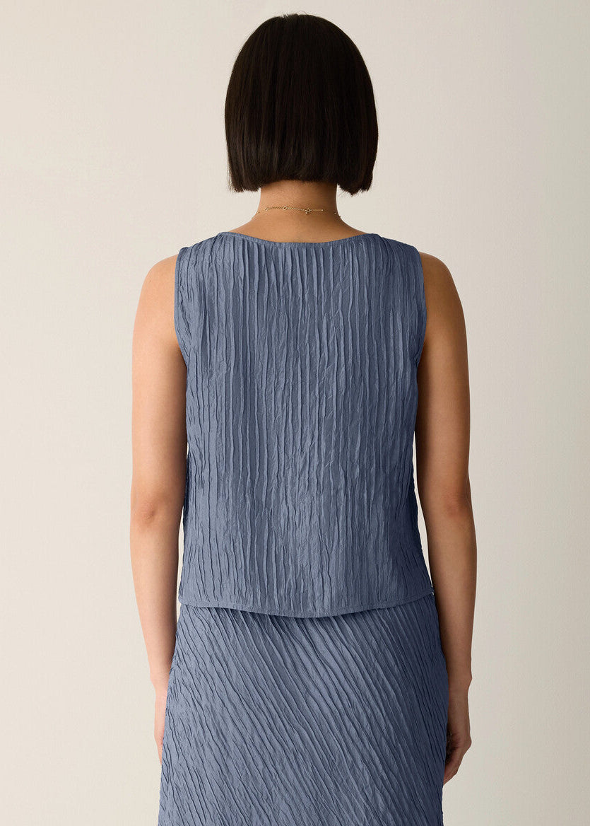 Textured Silk Jacquard Ballet Neck Tank