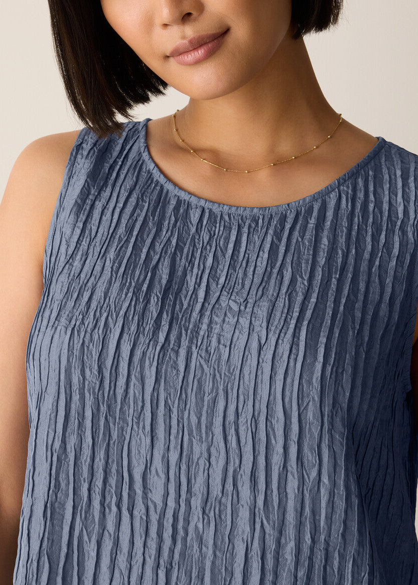Textured Silk Jacquard Ballet Neck Tank