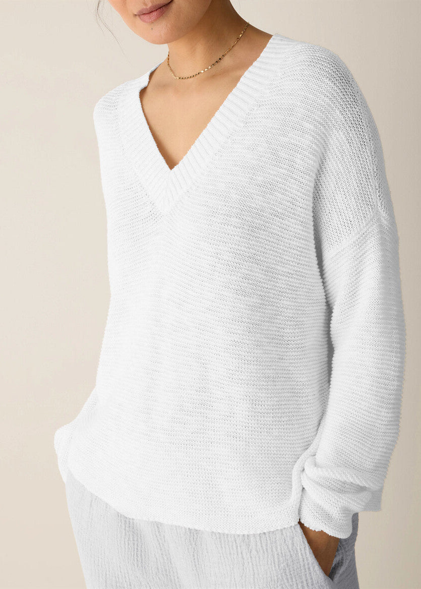 Organic Linen Cotton Slub V-Neck Top