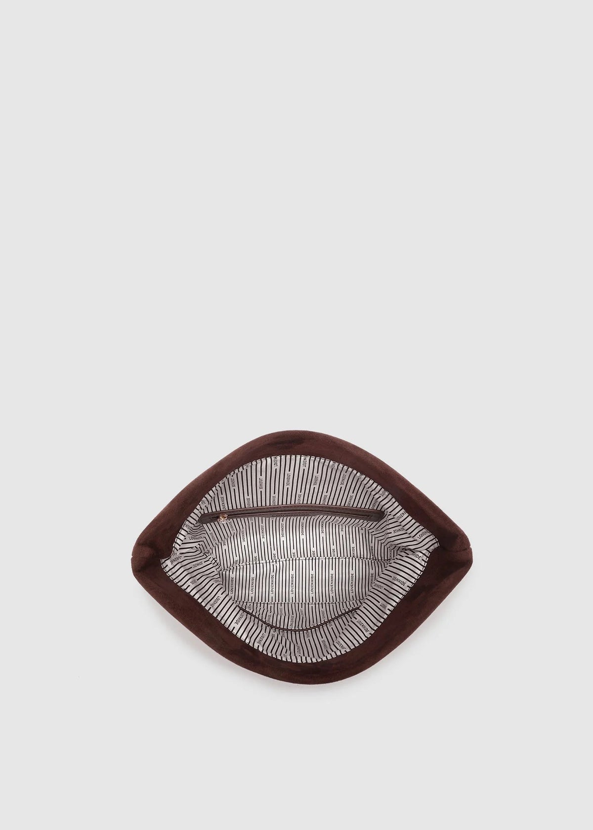 Metal strainer with brown handle on a light gray background