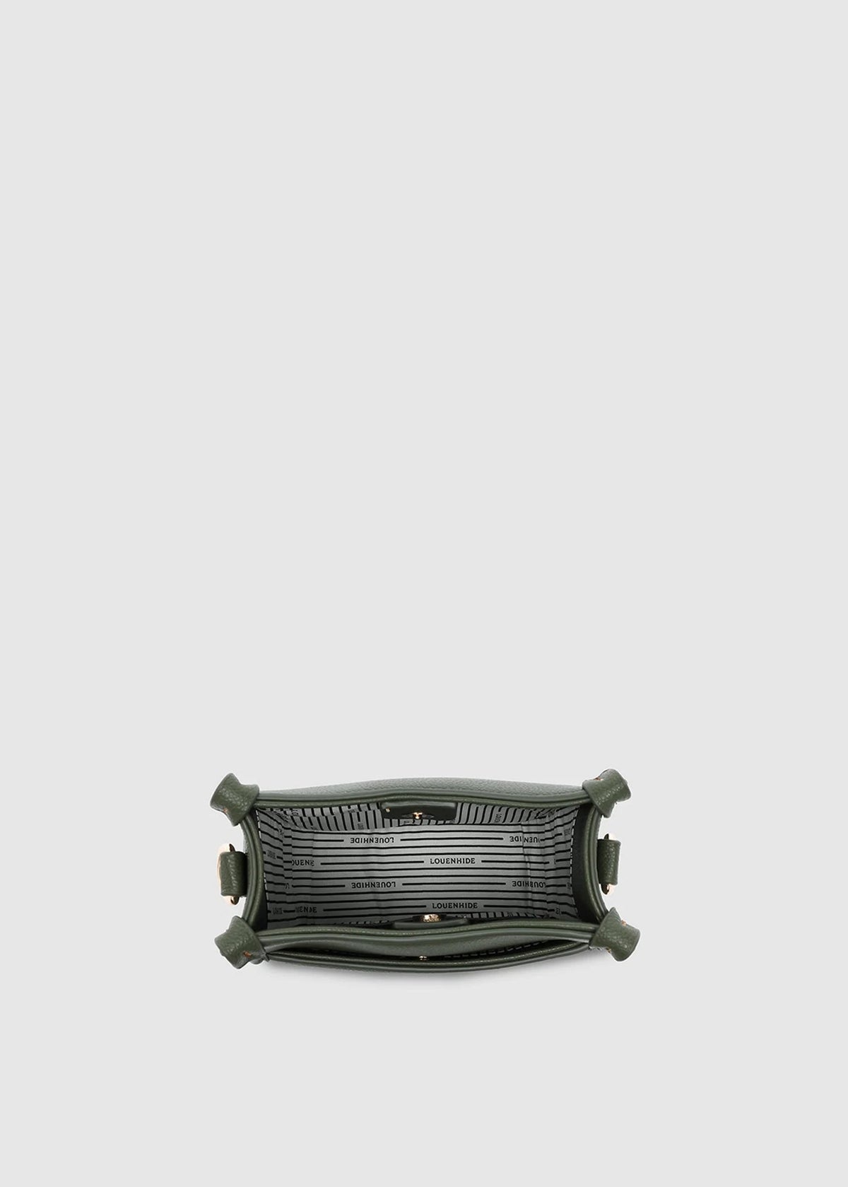 Chanel handbag with gold logo on a white background