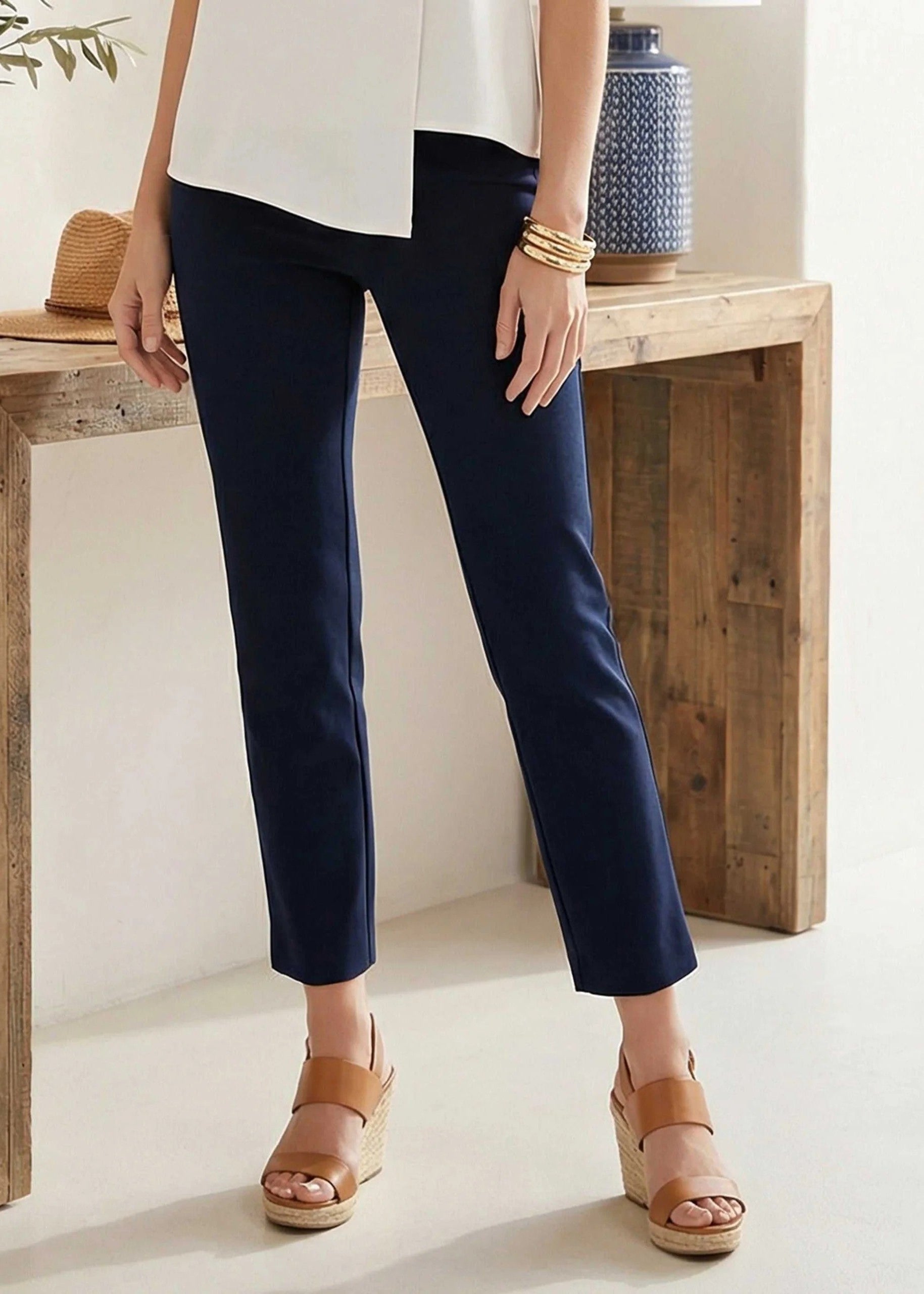 Ankle Slit Pant - Navy