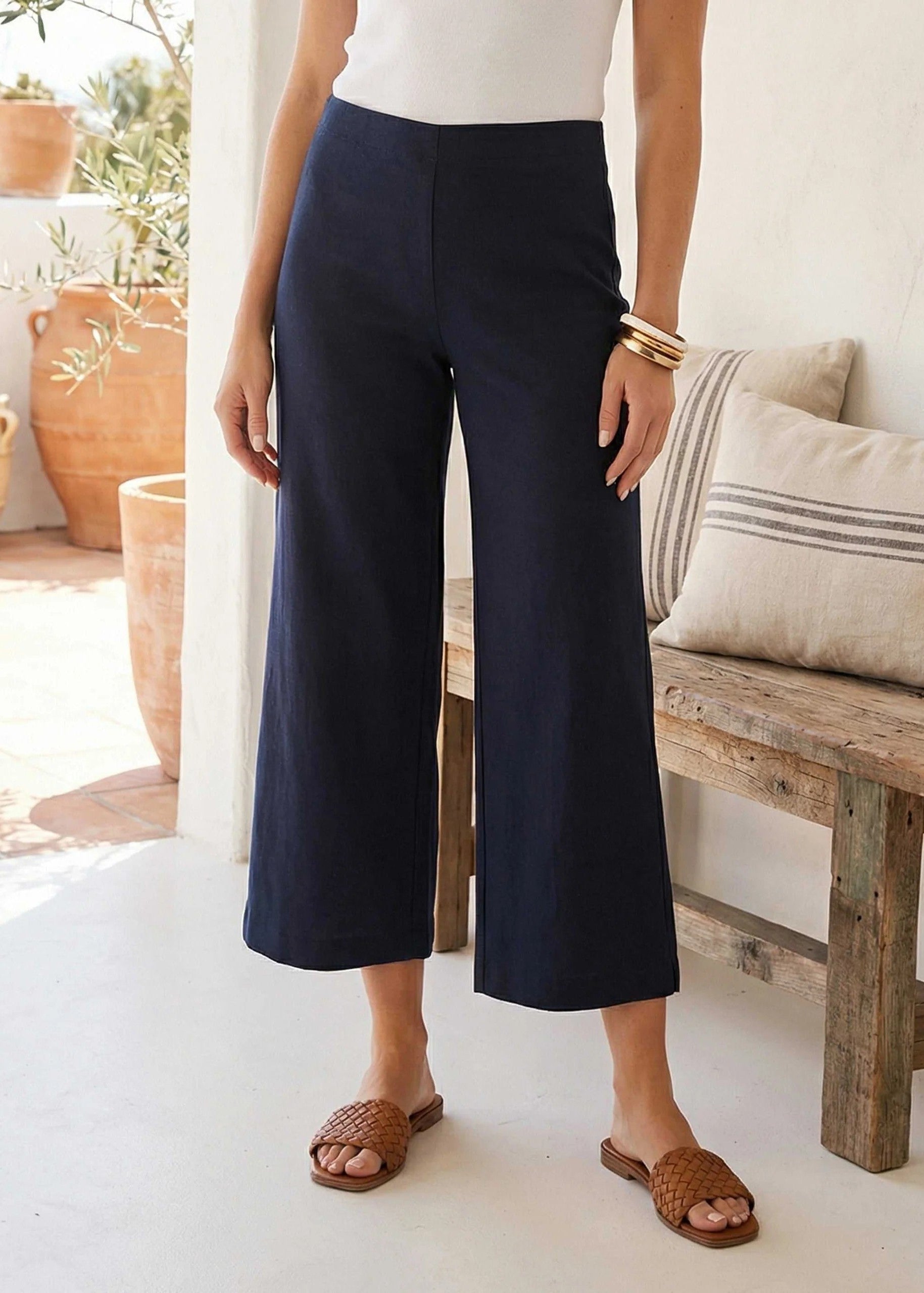 Wide-Leg Cropped Pant - Navy
