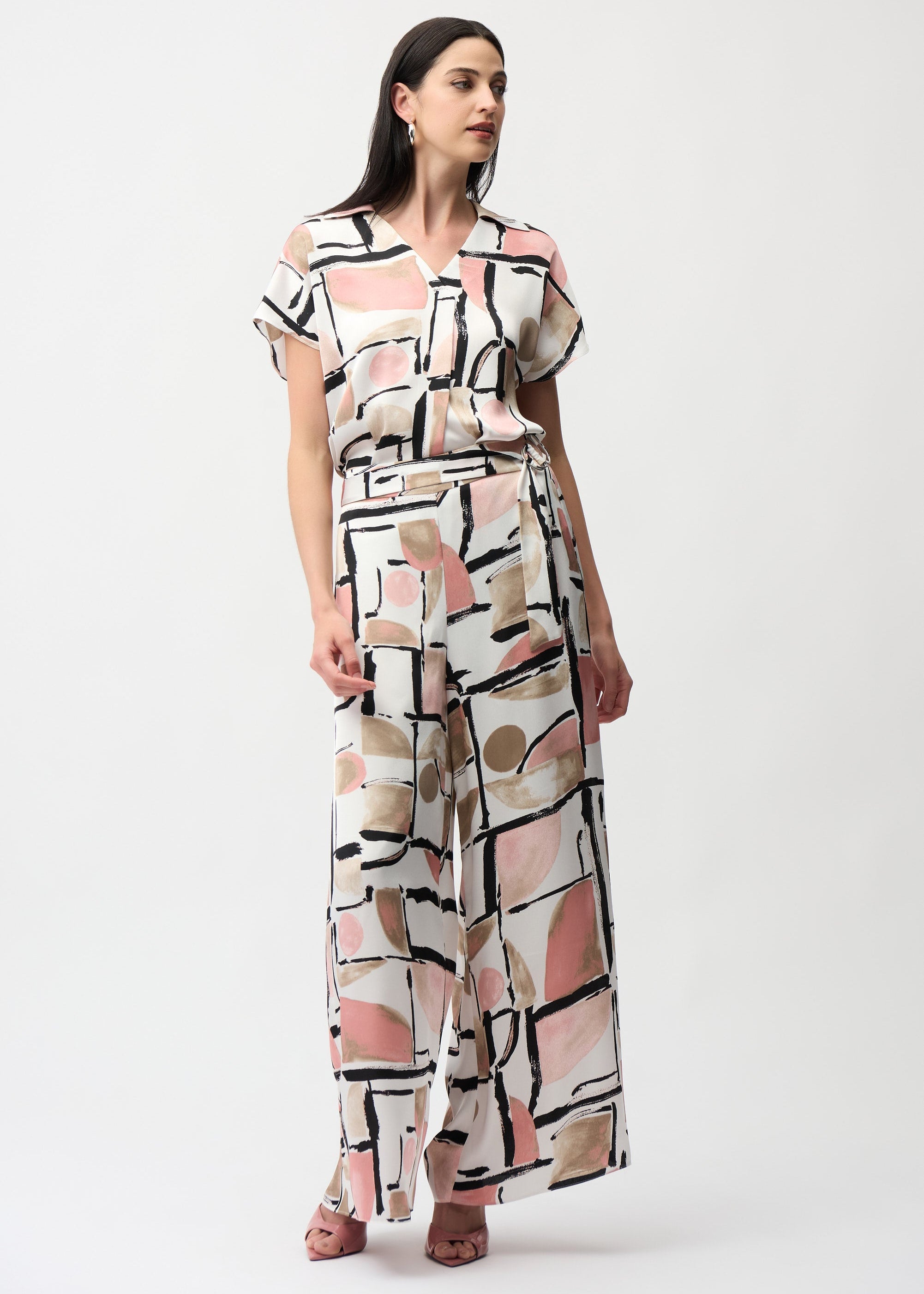 Abstract Print Wide Leg Pull-On Pants
