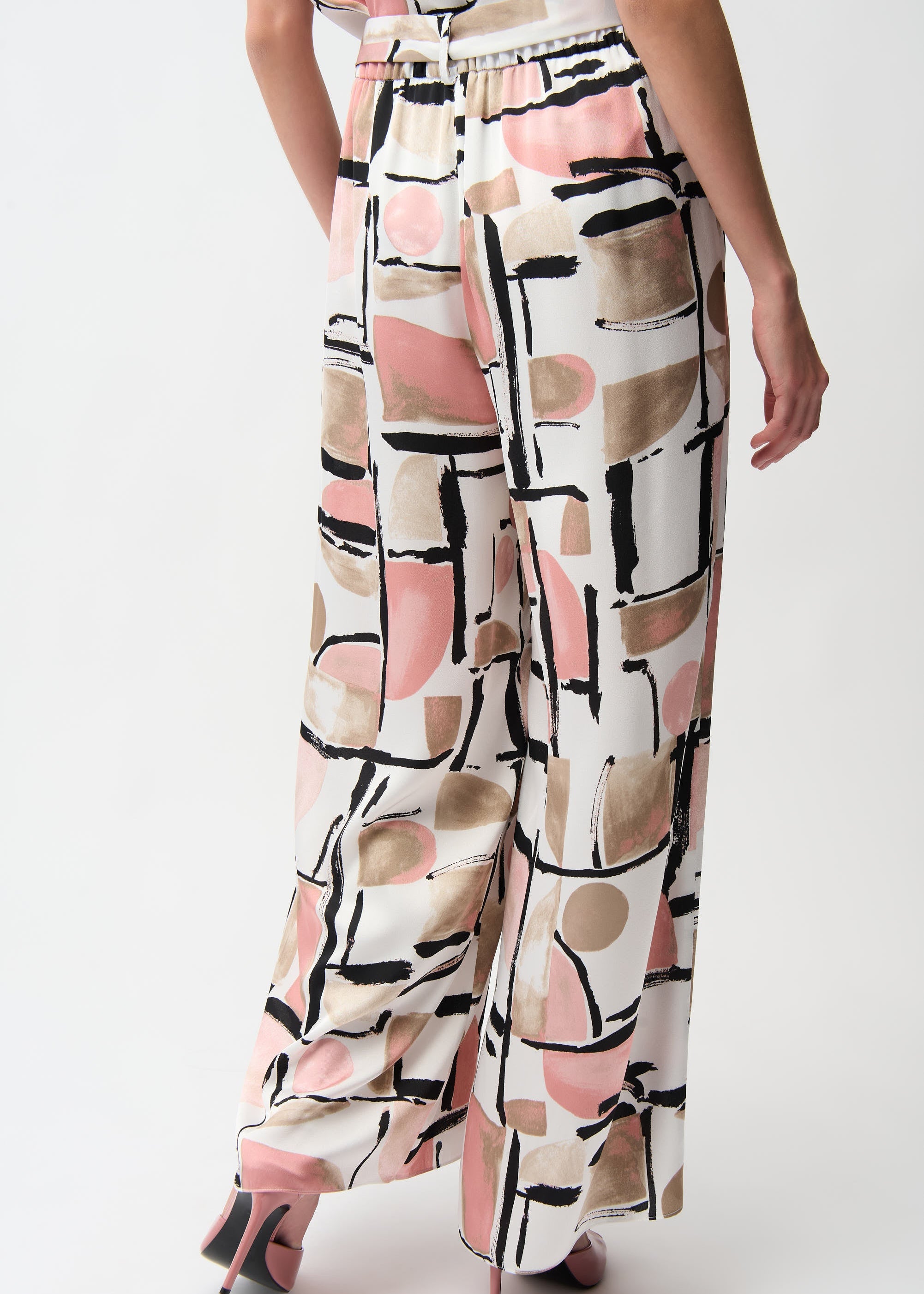 Abstract Print Wide Leg Pull-On Pants