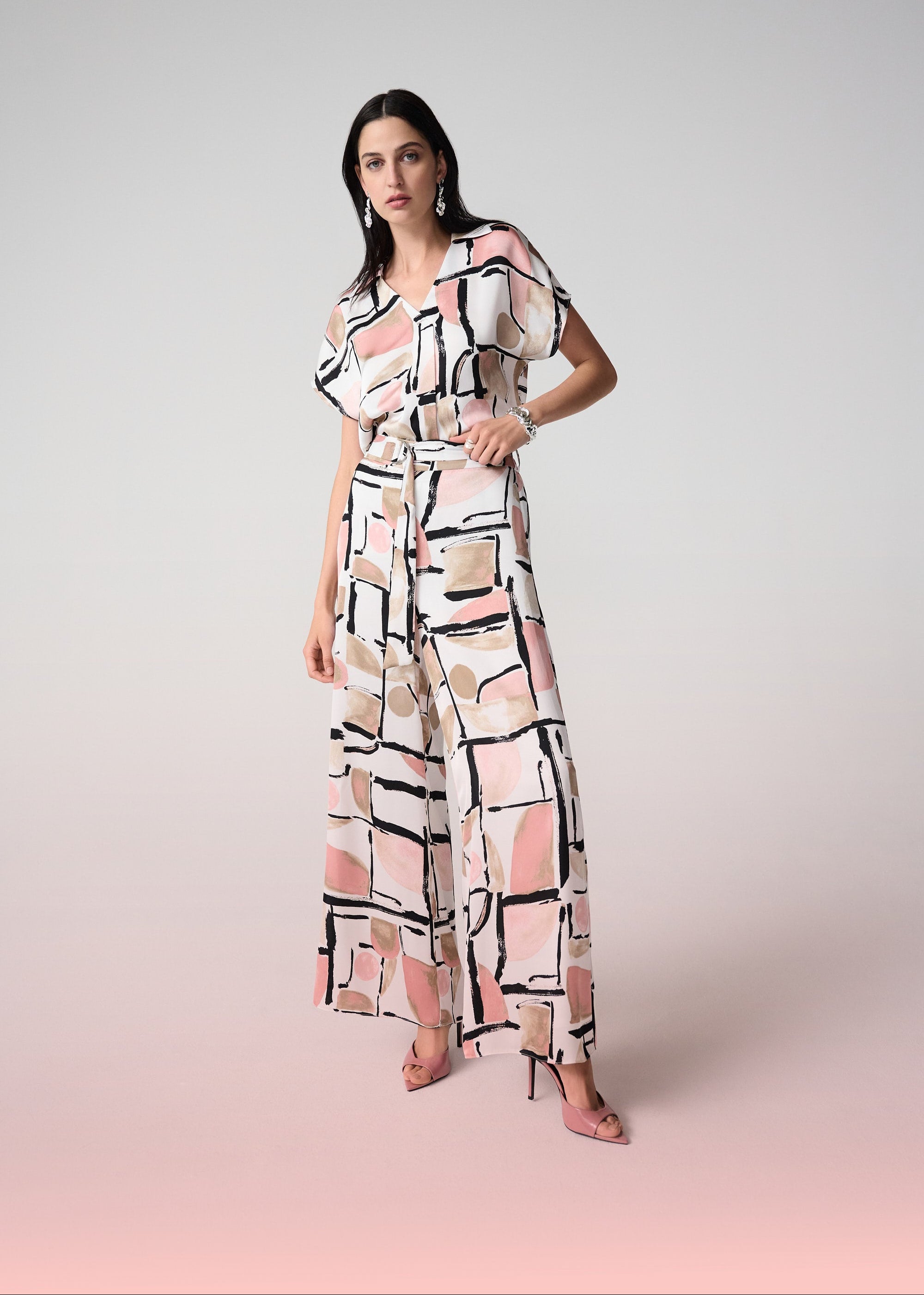 Abstract Print Wide Leg Pull-On Pants