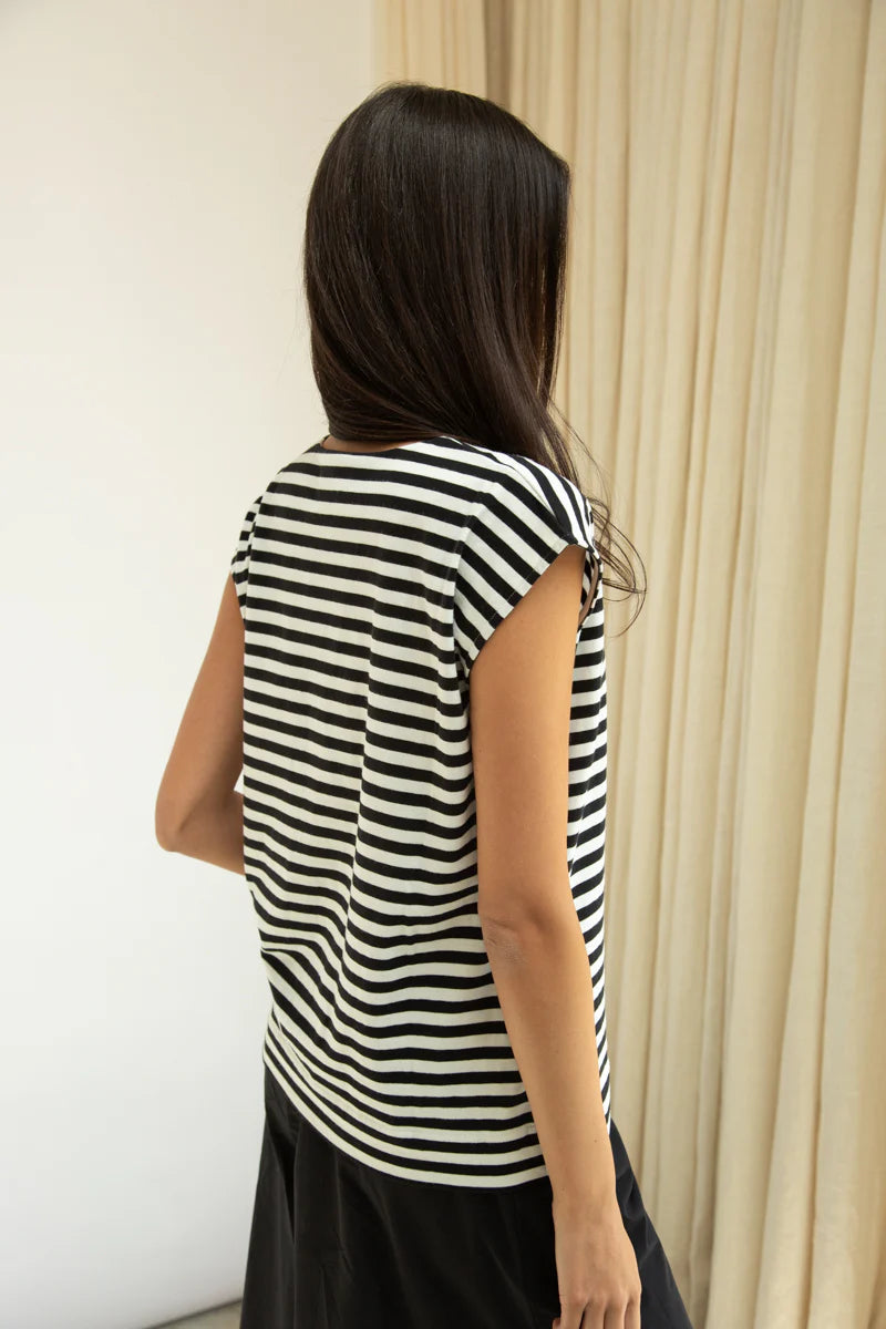 Organic Cotton Jersey Stripe Top in Black & White Stripe