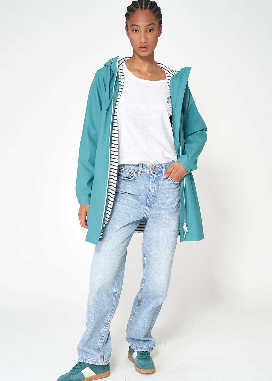 Raincoat with Striped Lining - "Teal"