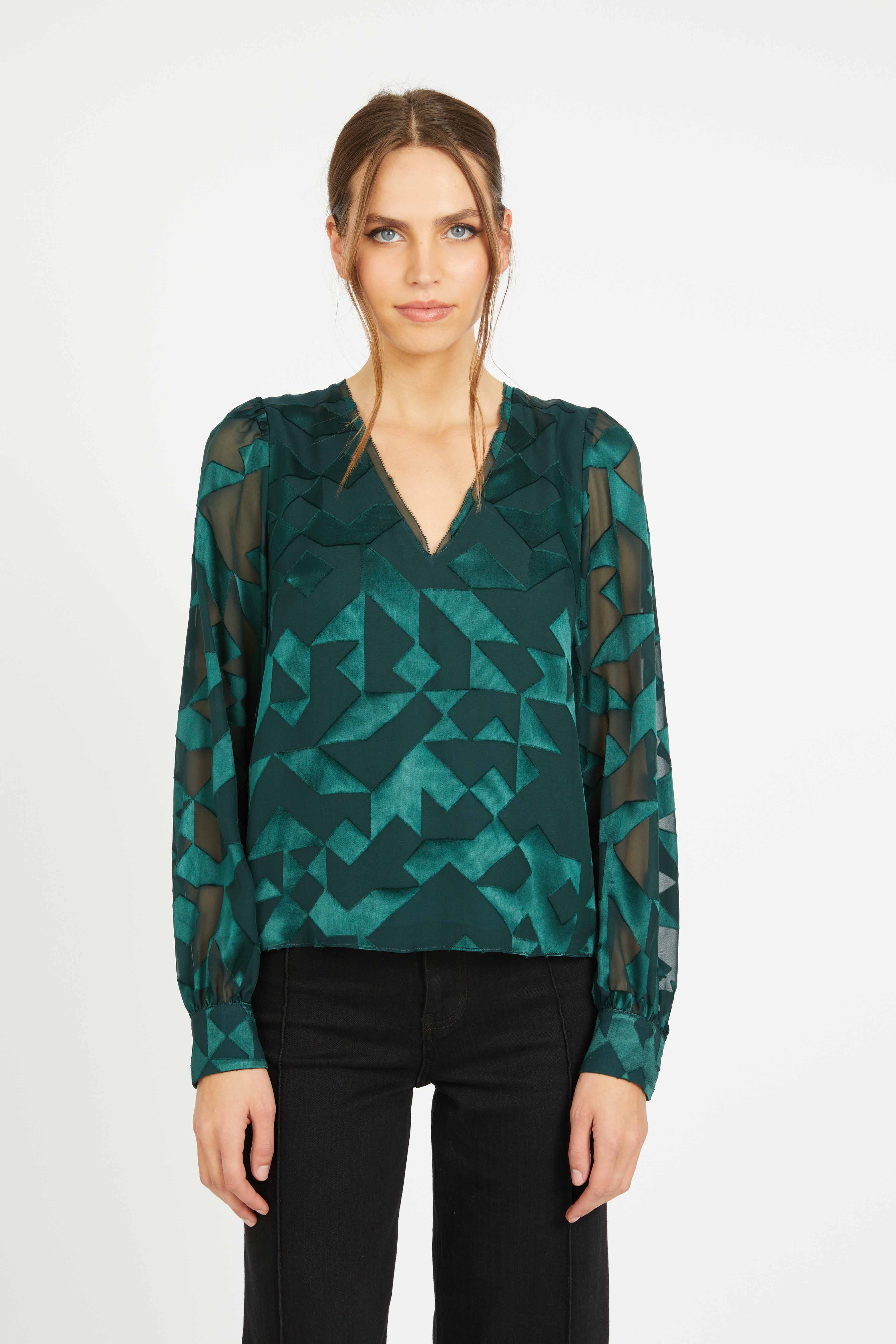 Ruby Top Silk Geo Burnout