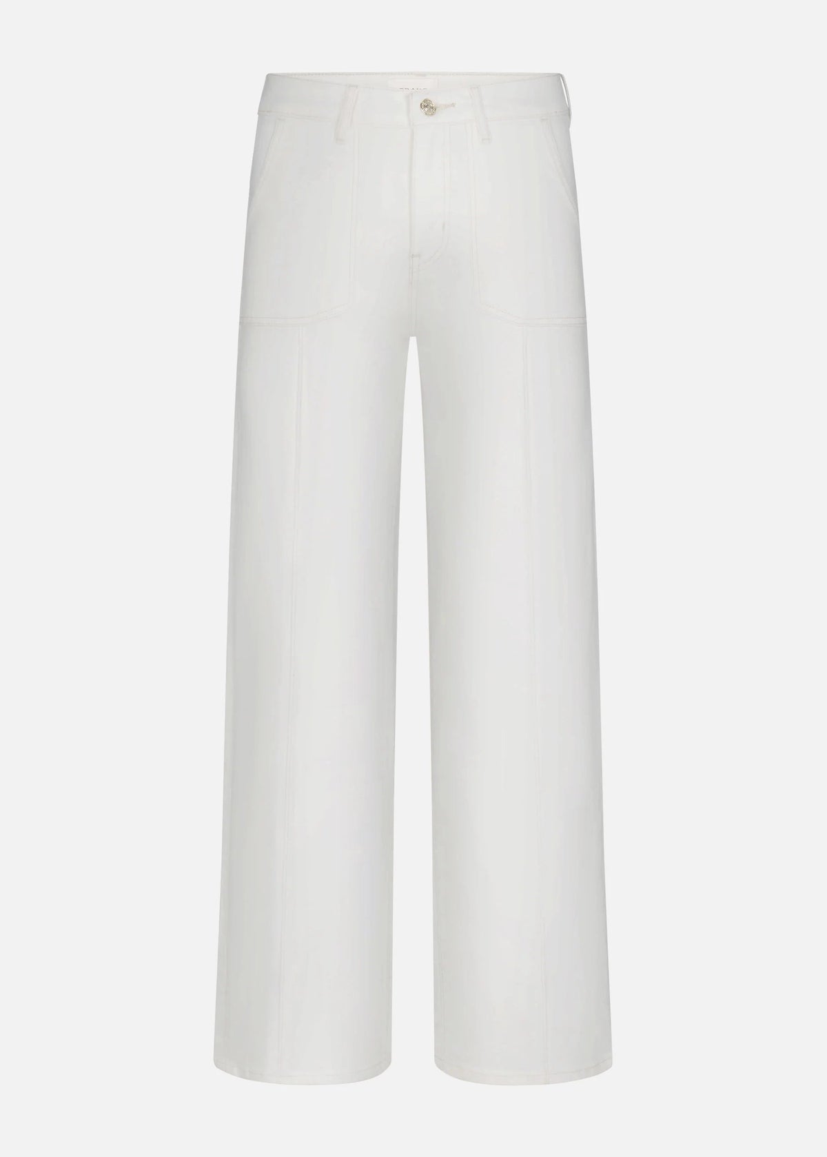 White wide-leg cropped pants shown on a clean, light gray background.