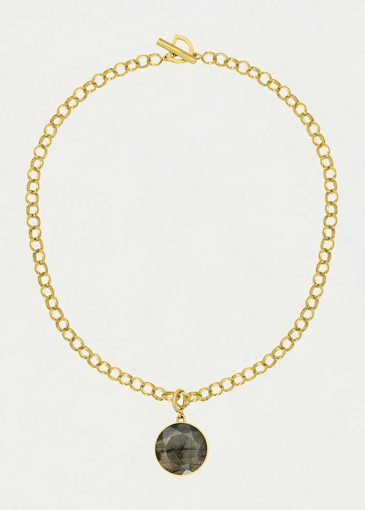 Gold chain necklace with a labradorite stone