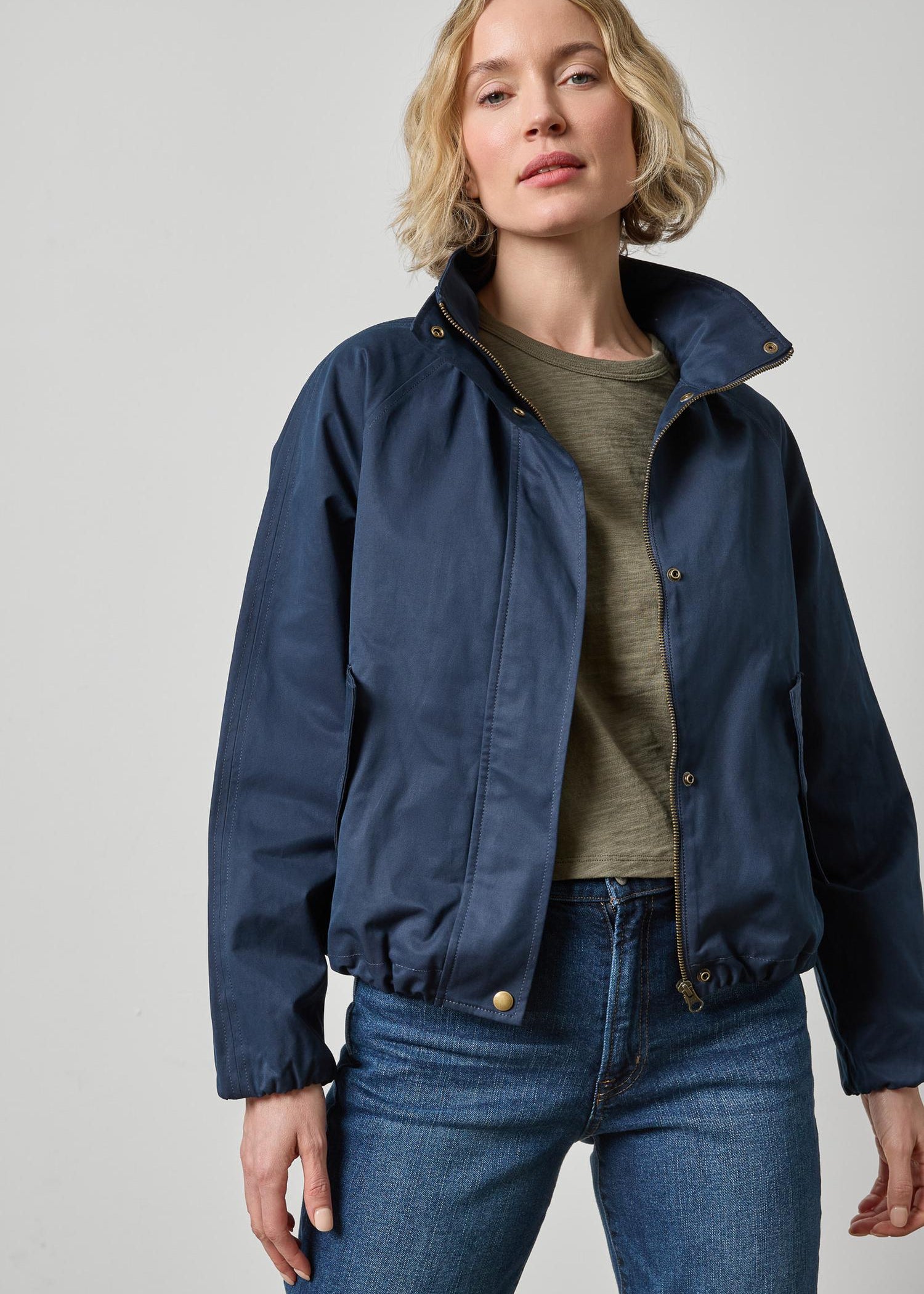 Woman in blue jacket