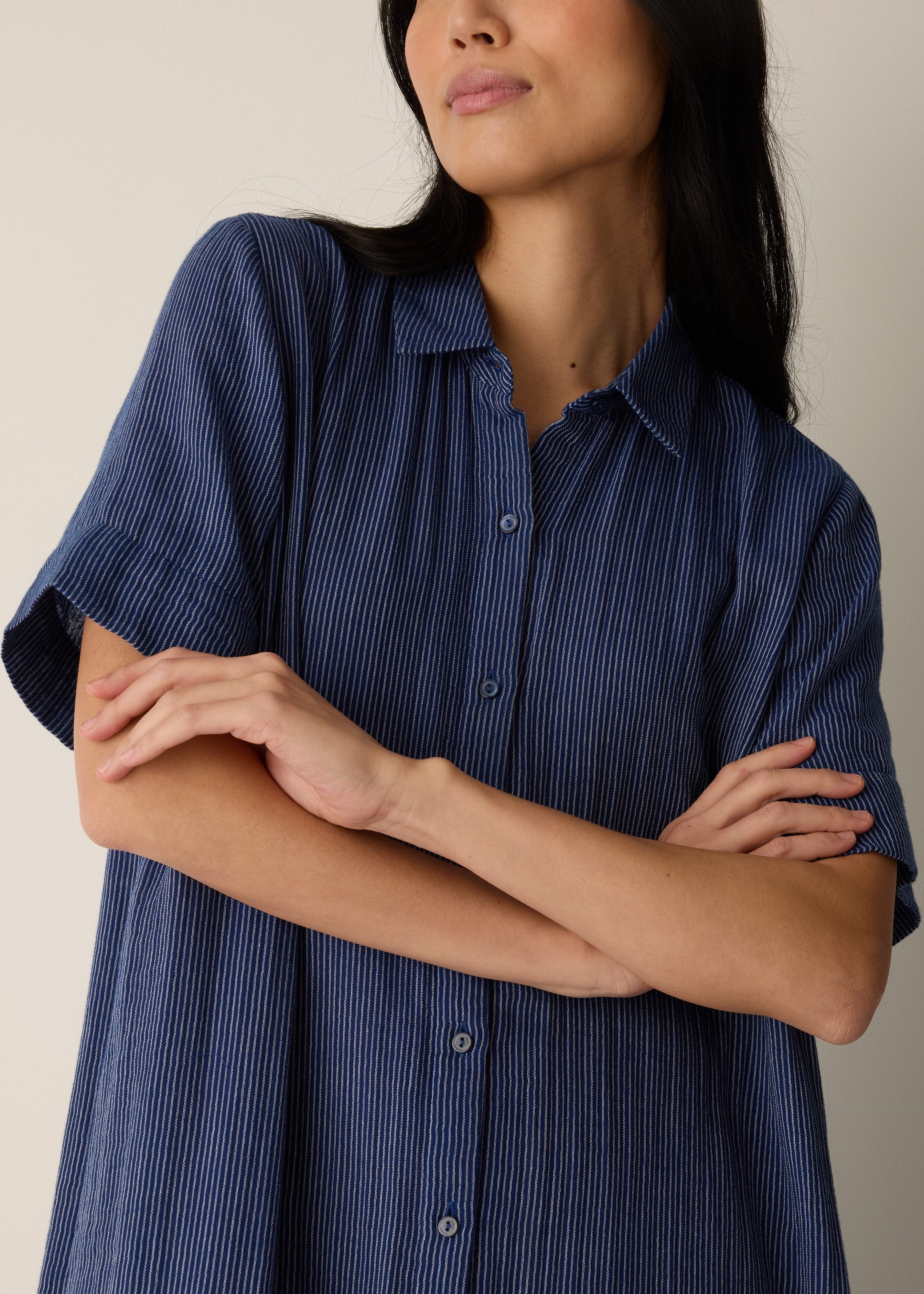 Striped Organic Cotton Gauze Shirtdress