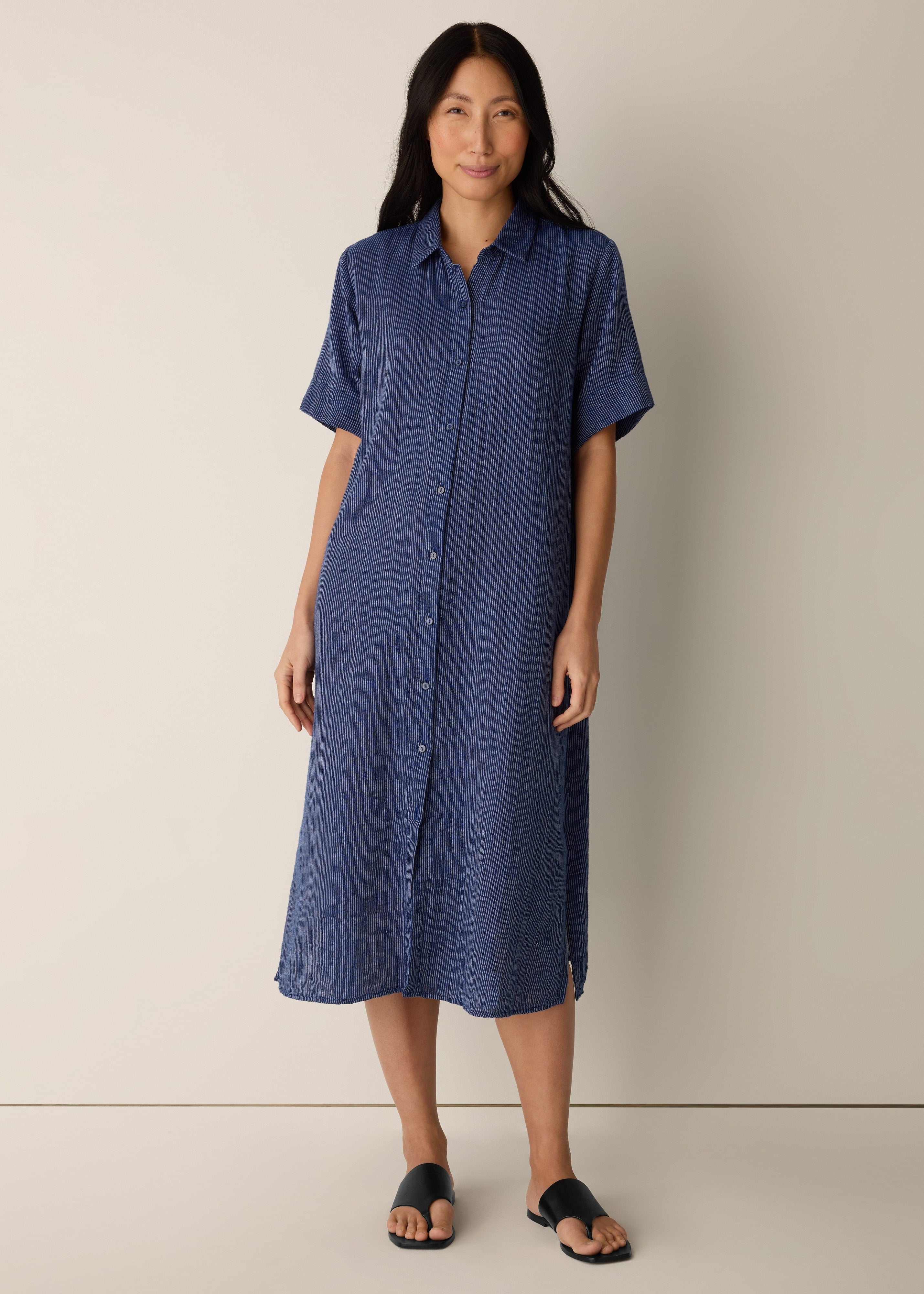 Striped Organic Cotton Gauze Shirtdress