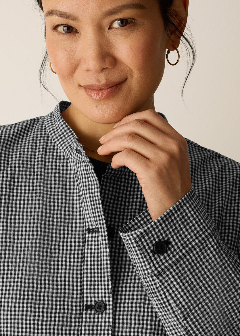 Organic Cotton Pucker Check Shirt Jacket