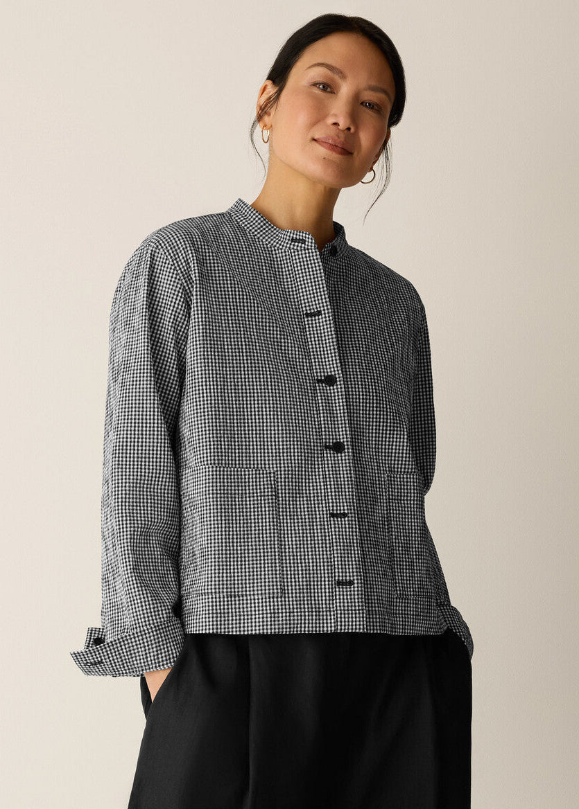 Organic Cotton Pucker Check Shirt Jacket