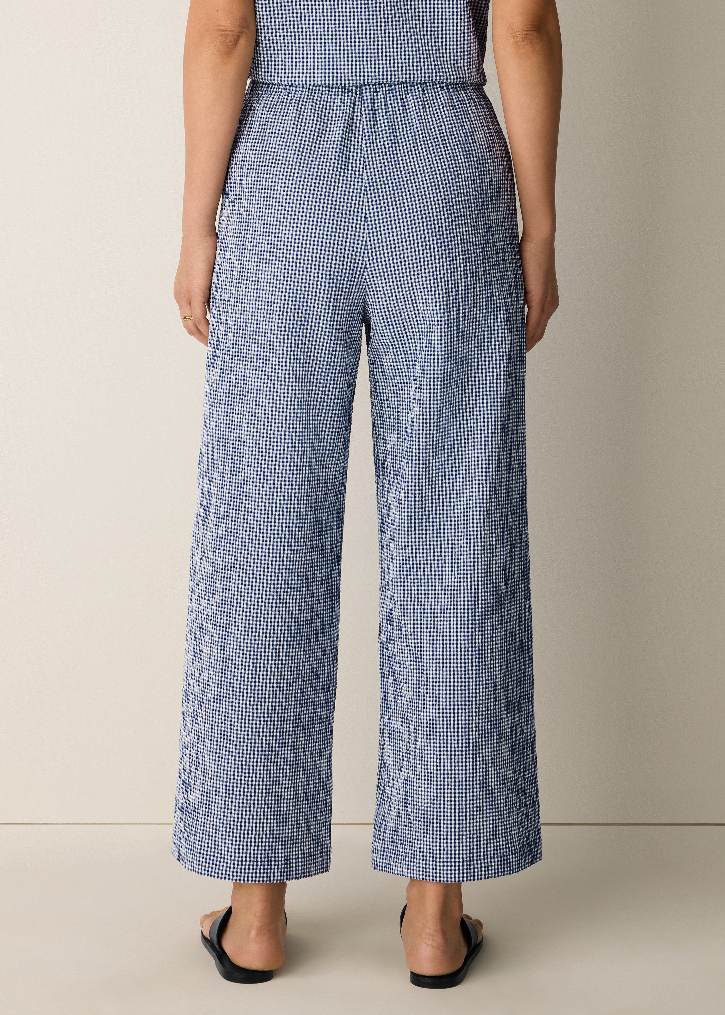 Organic Cotton Pucker Check Wide-Leg Pant