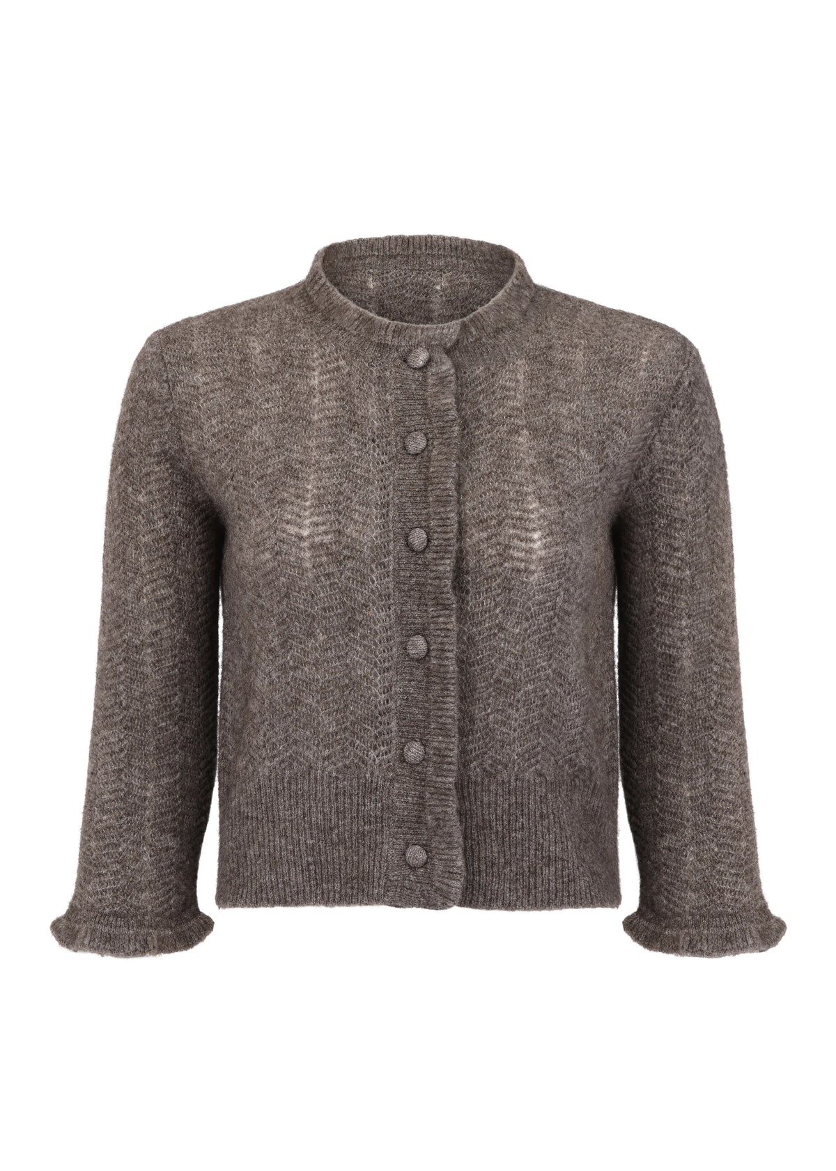 Gray cardigan on white backgound