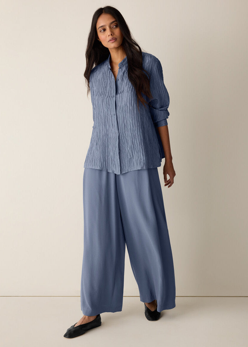 Textured Silk Jacquard Band Collar Shirt