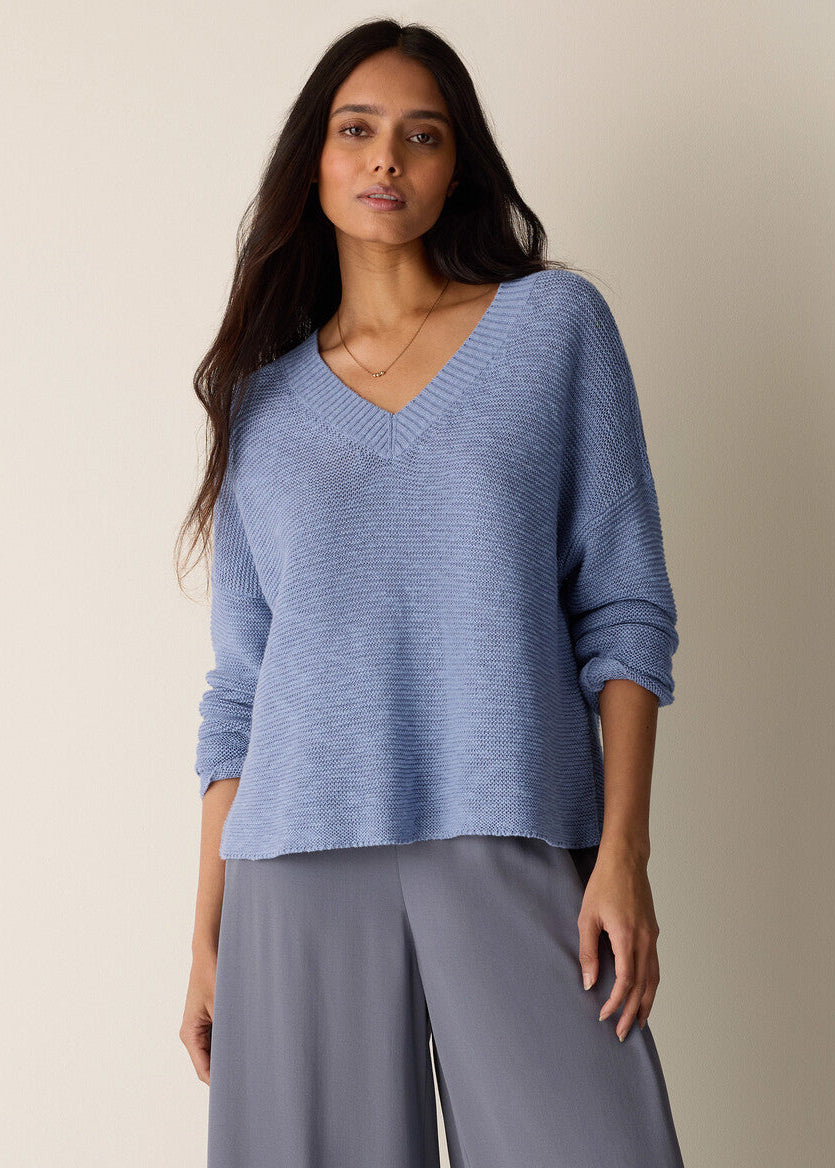 Organic Linen Cotton Slub V-Neck Top