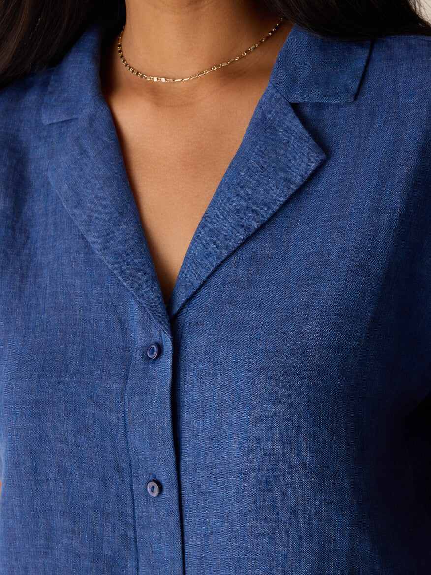 Washed Organic Linen Délavé Notch Collar Shirt
