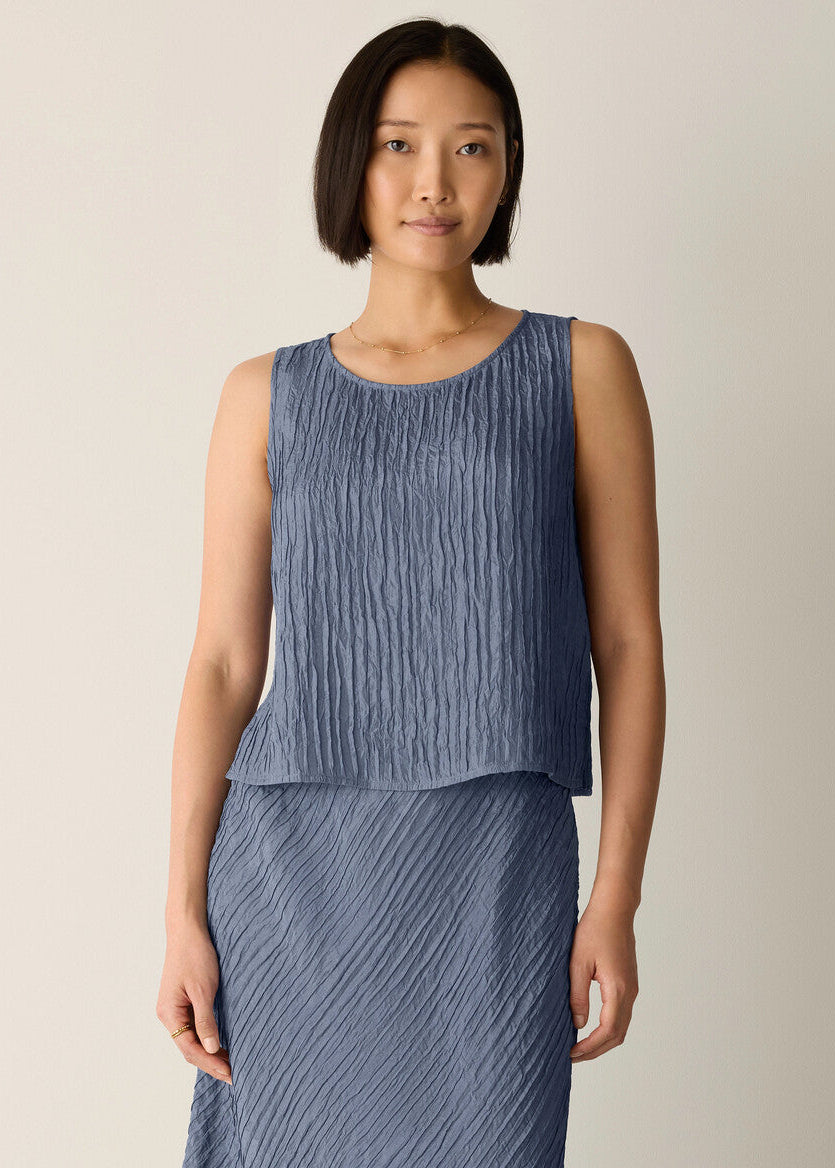 Textured Silk Jacquard Ballet Neck Tank