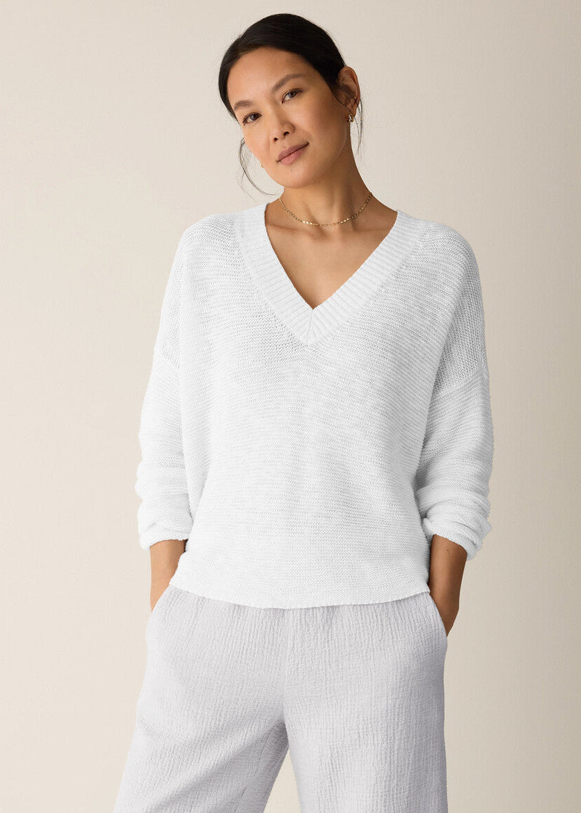 Organic Linen Cotton Slub V-Neck Top