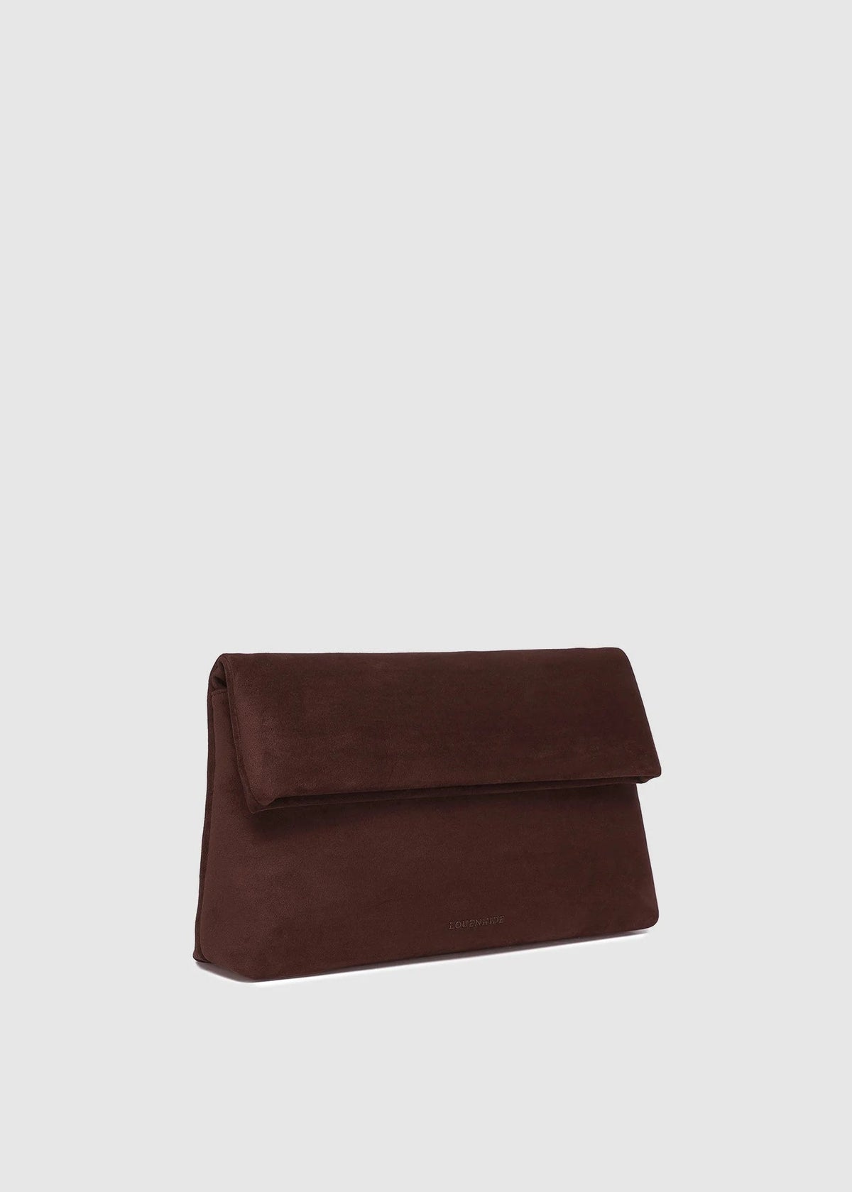 Brown clutch bag on a light gray background