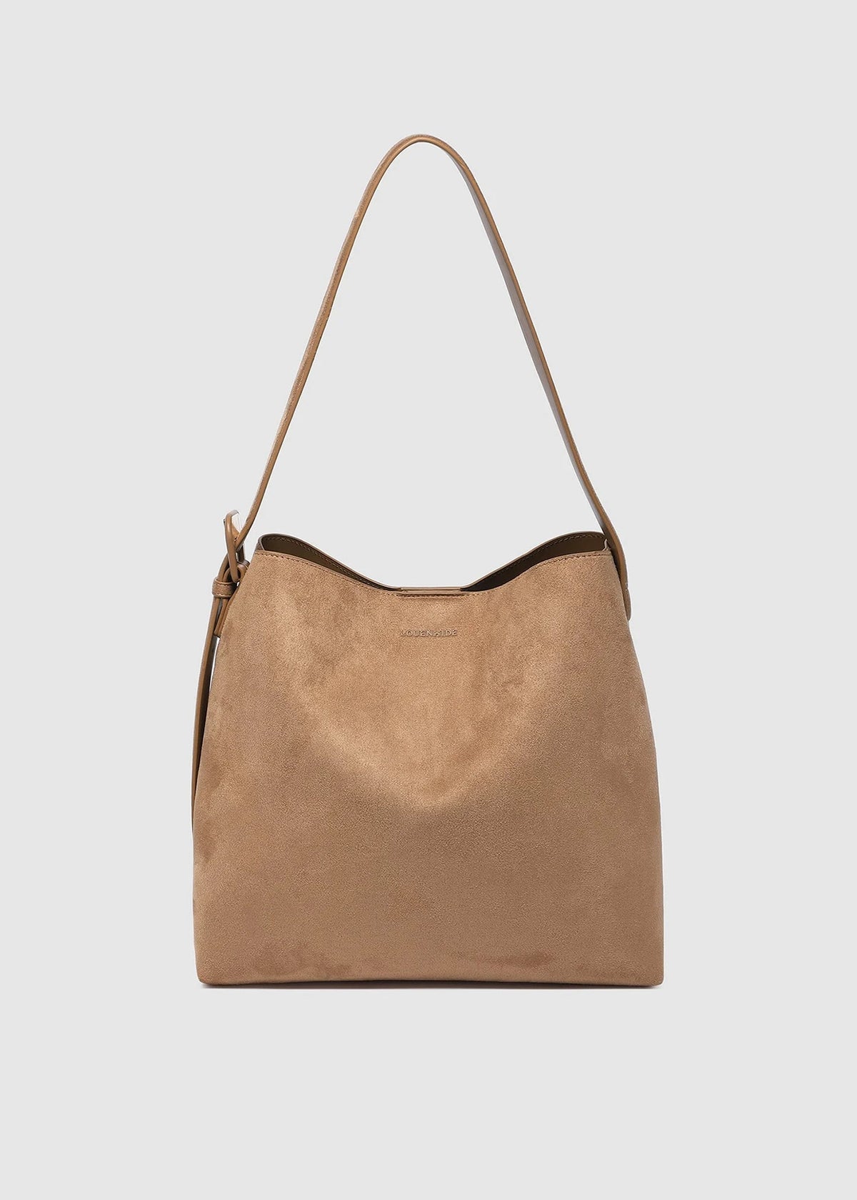 Brown shoulder bag on a light gray background